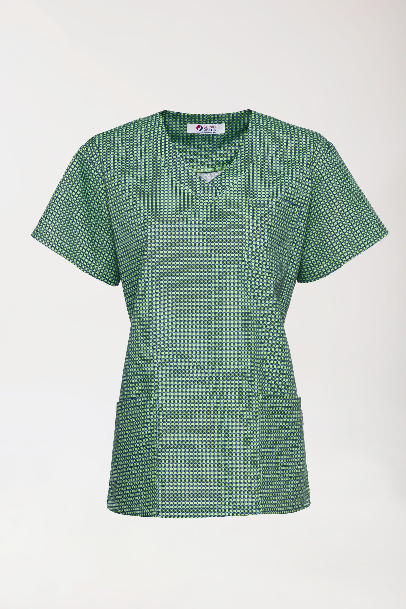 Leichter Schlupfkasack Damen - Alloverprint apfelgrün/navy, Vorderansicht 