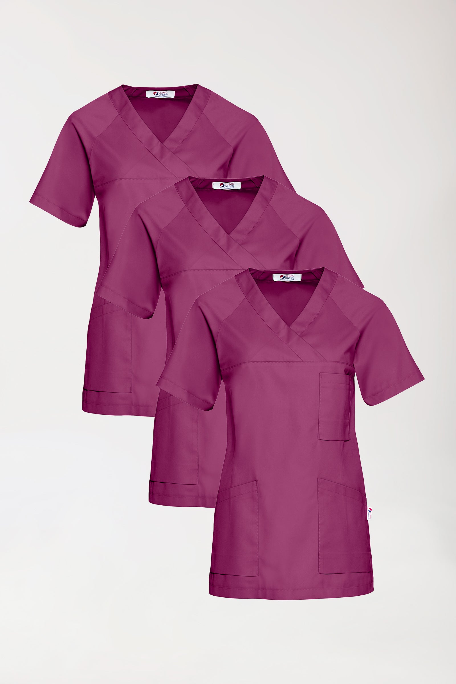 CORE Schlupfkasack Damen - 3er-Pack - V-Ausschnitt berry