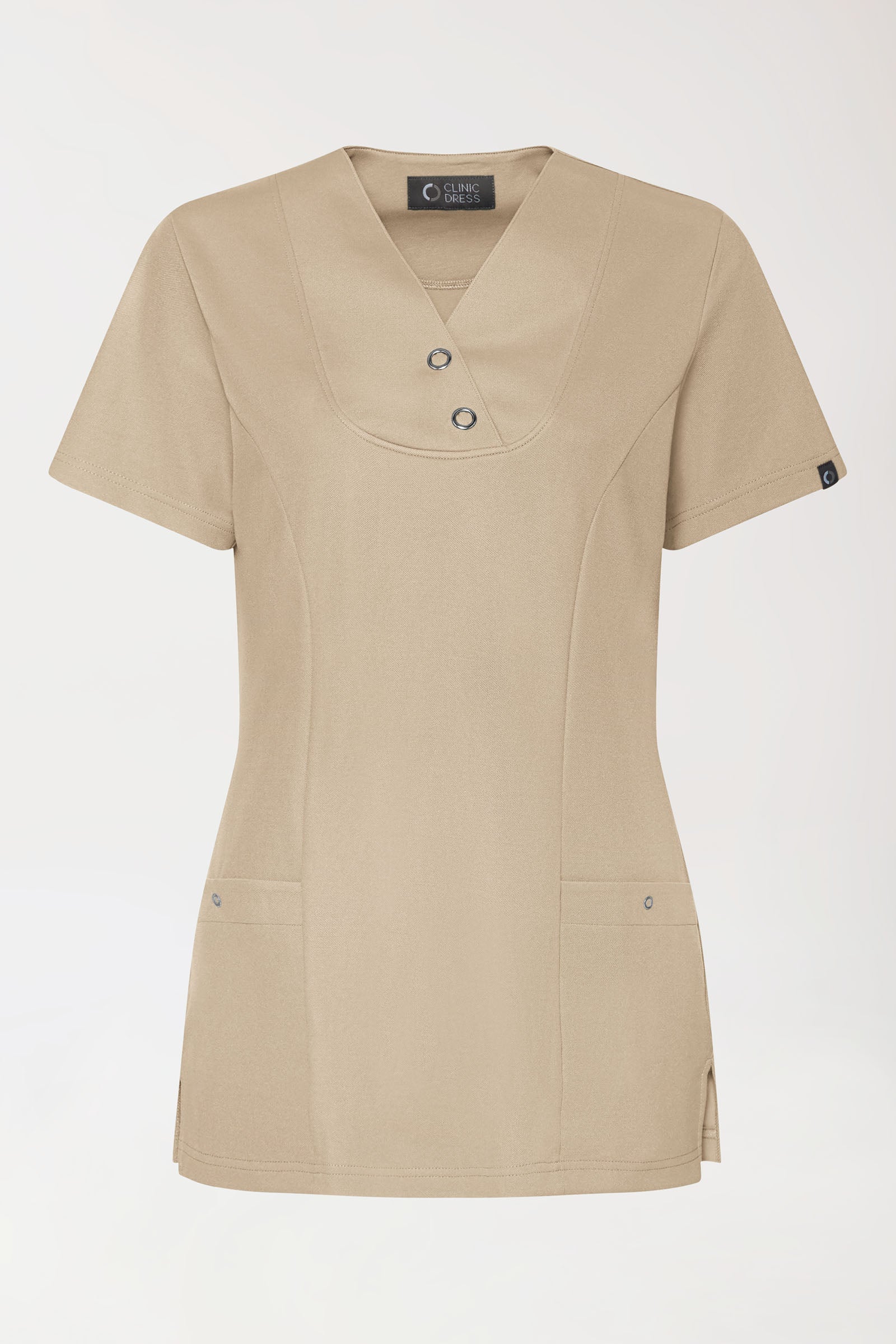 COMFY FLEX Stretch Schlupfkasack Damen - mit Druckknöpfen sand, Vorderansicht 