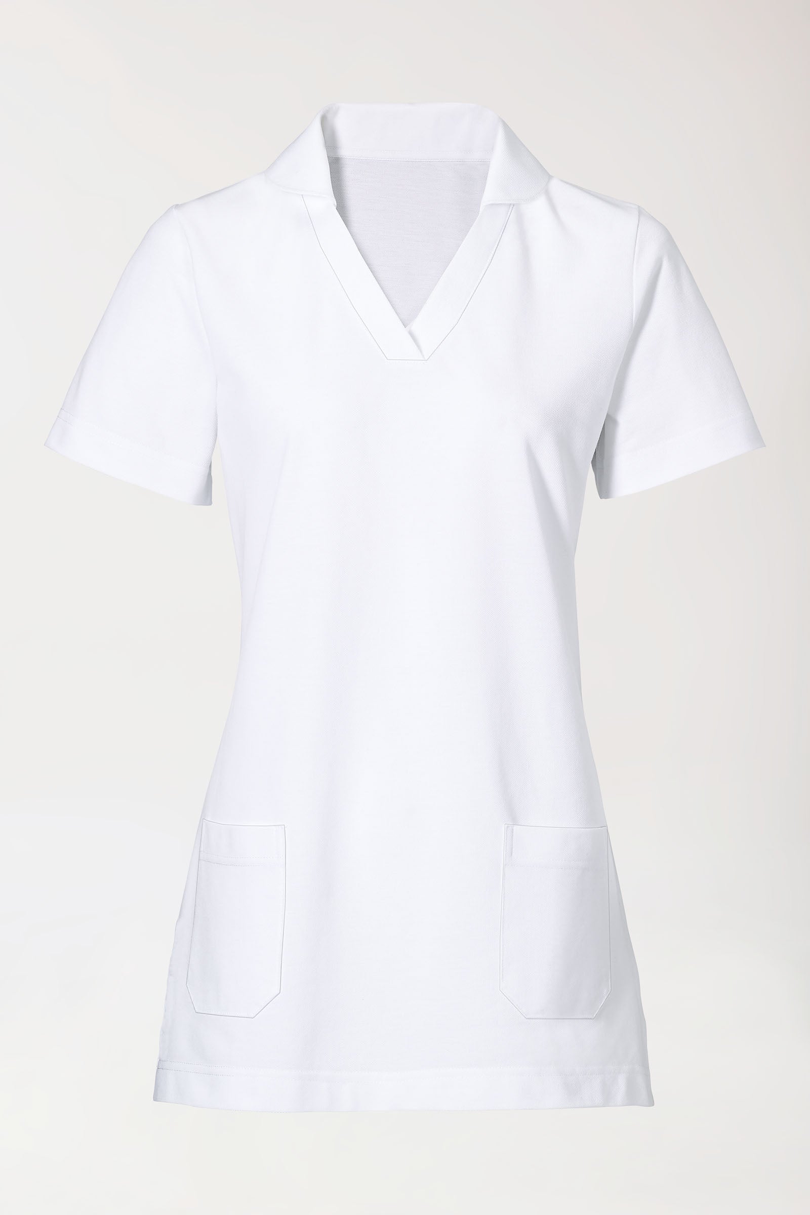 COMFY FLEX Stretch Schlupfkasack Damen - Schalkragen weiss, Vorderansicht 