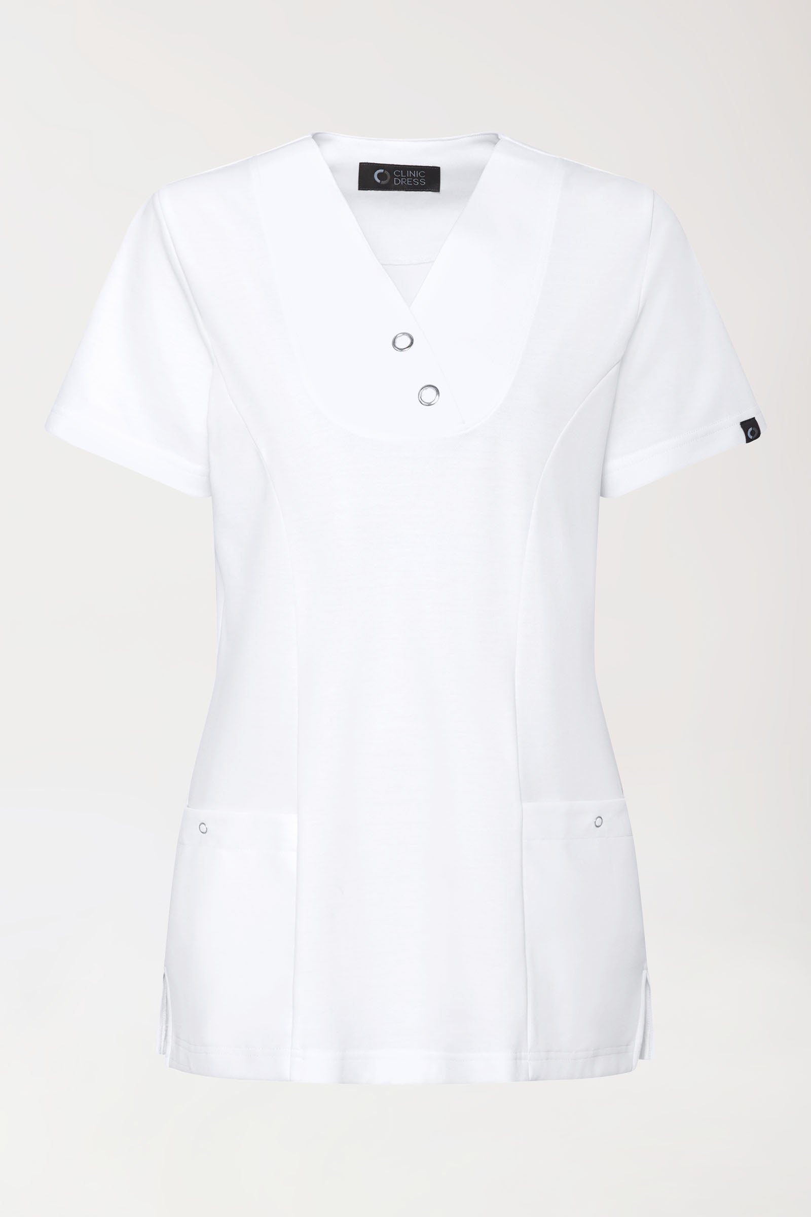 COMFY FLEX Stretch Schlupfkasack Damen - mit Druckknöpfen weiss, Vorderansicht 