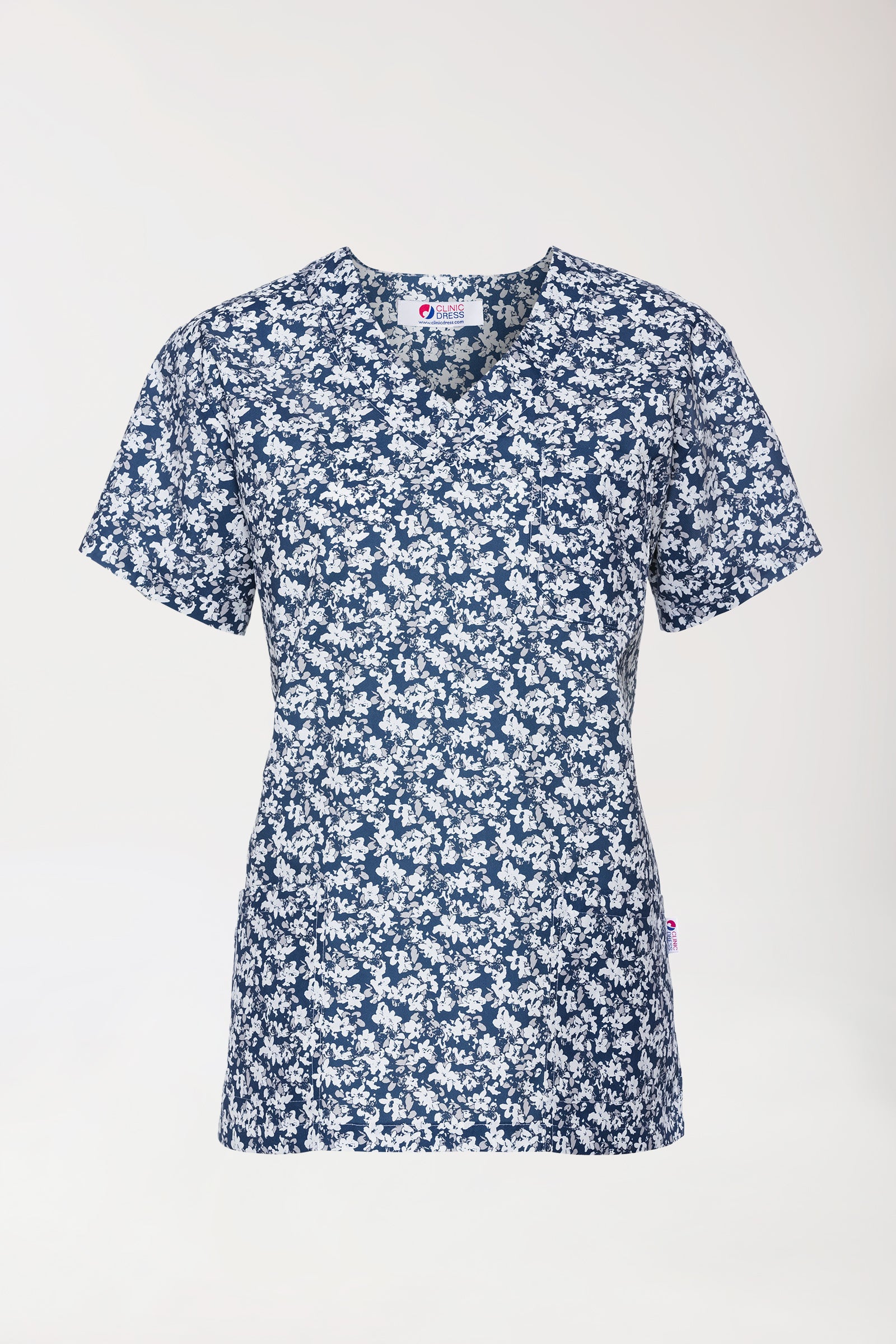 Leichter Schlupfkasack Damen - Alloverprint weiss/blau/grau