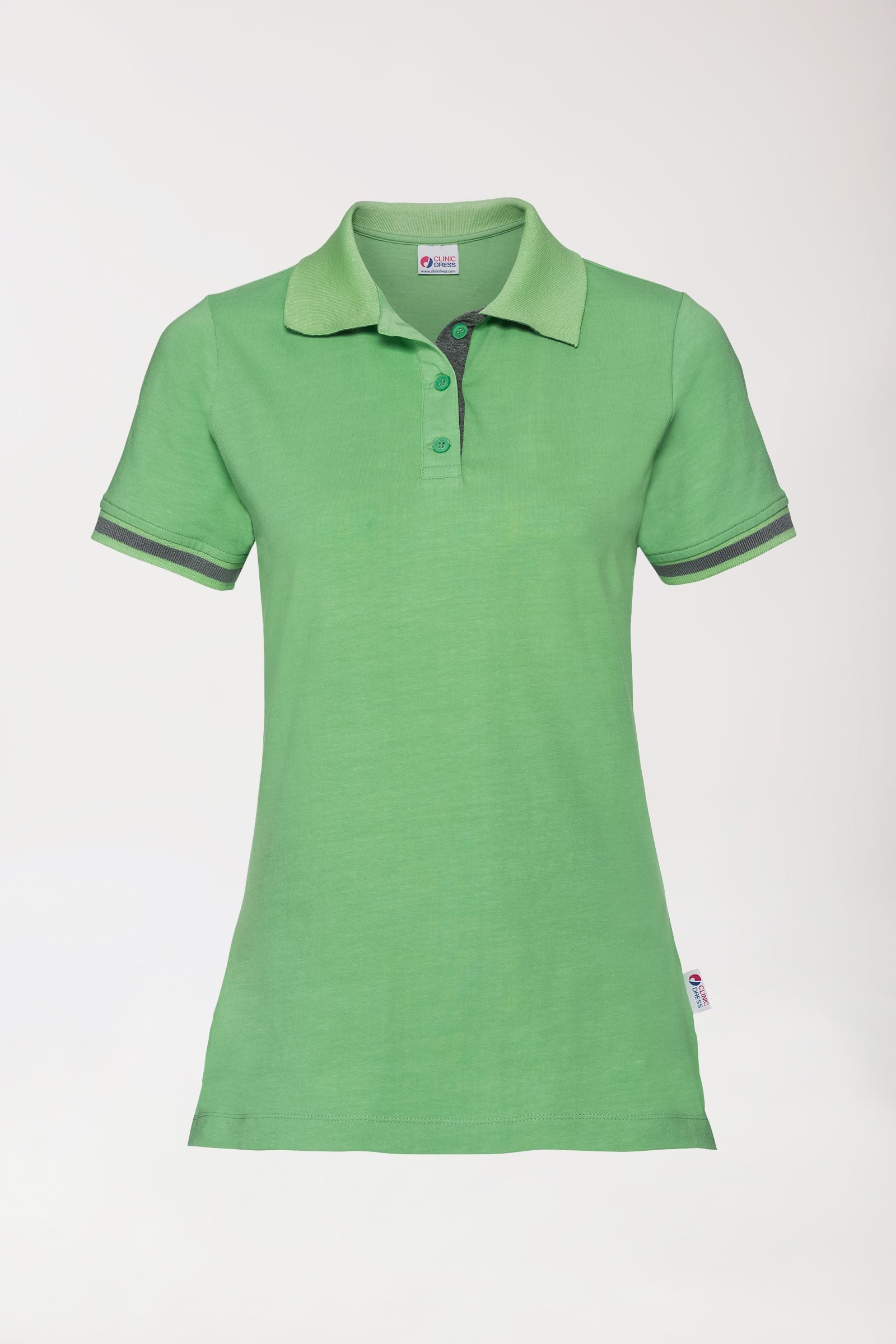 Stretch Shirt Damen - Polokragen apfelgrün/dunkelgrau melange, Vue de face 