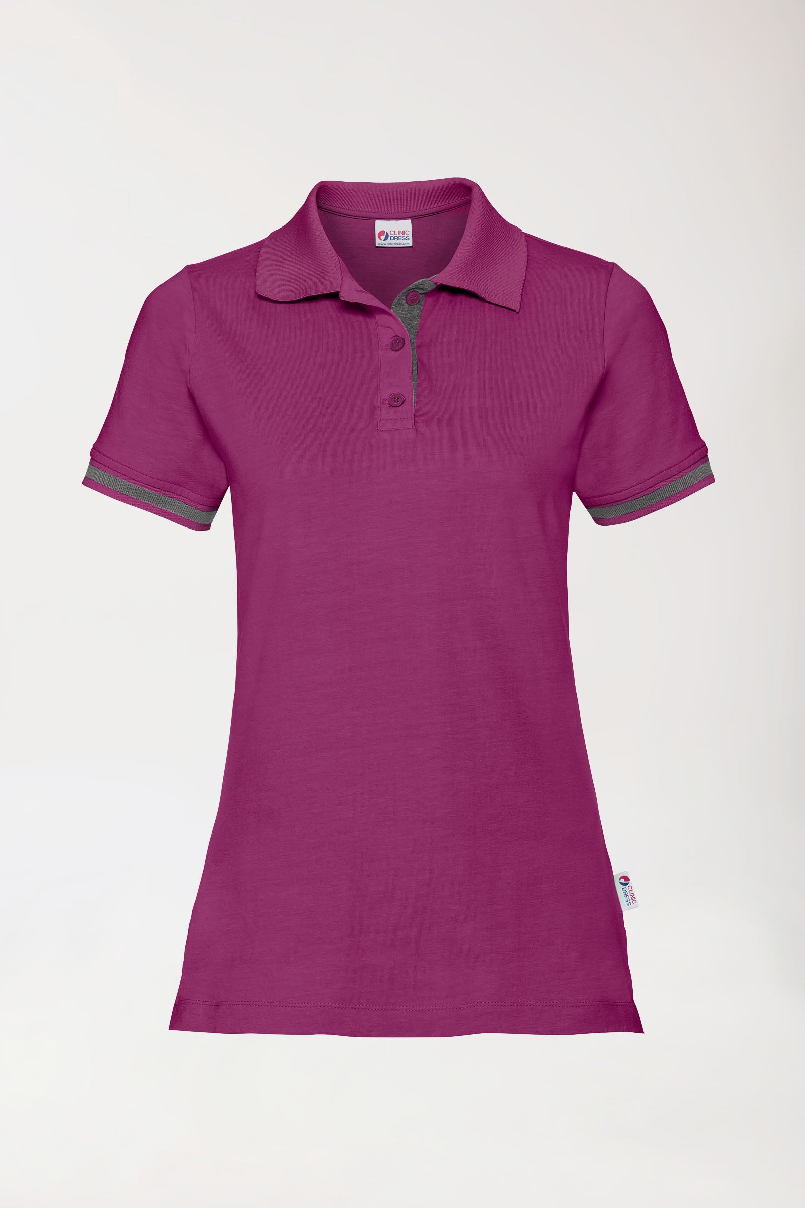 Stretch Shirt Damen - Polokragen berry/dunkelgrau melange, Vorderansicht 