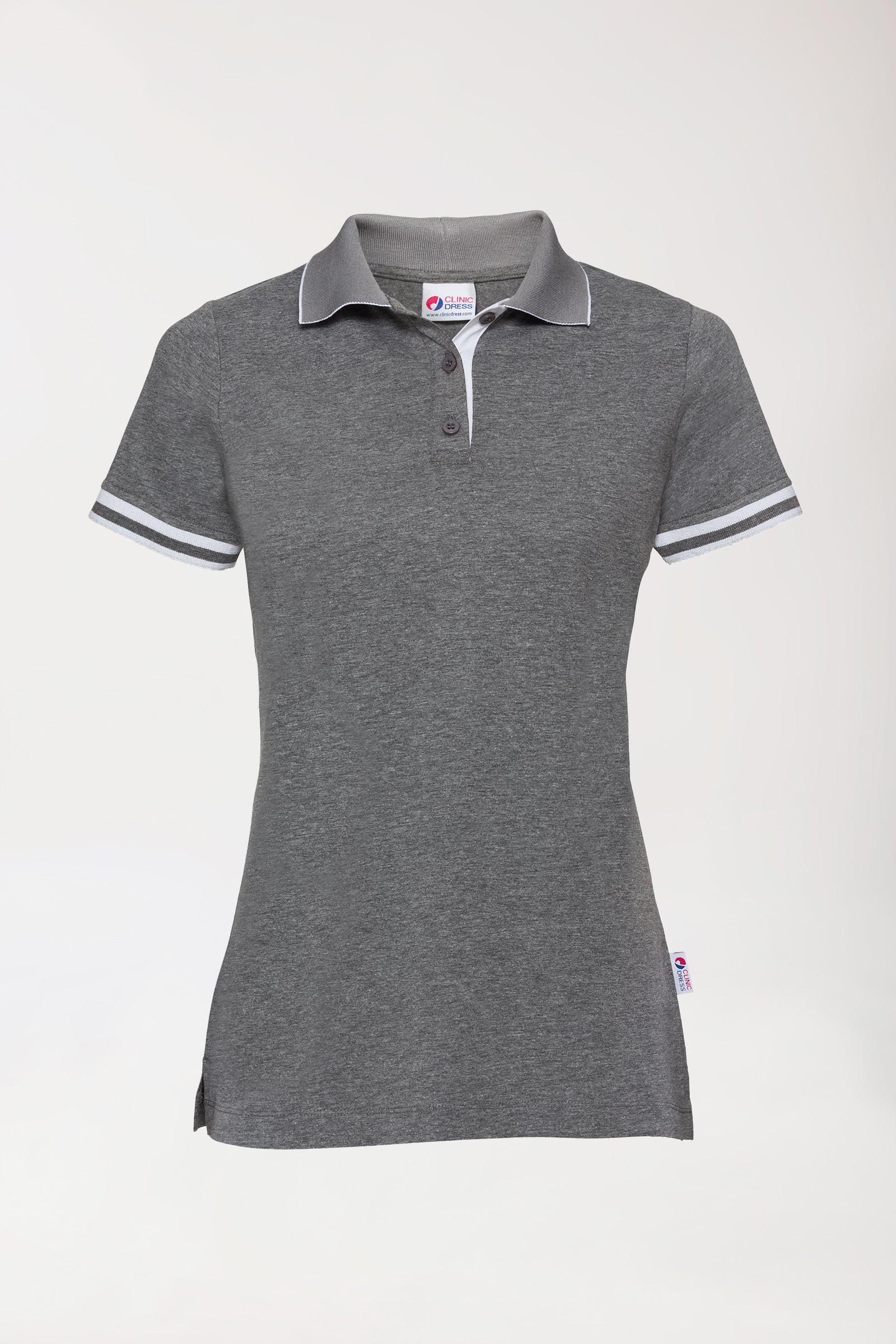 Stretch Shirt Damen - Polokragen dunkelgrau melange/weiss, Vorderansicht 