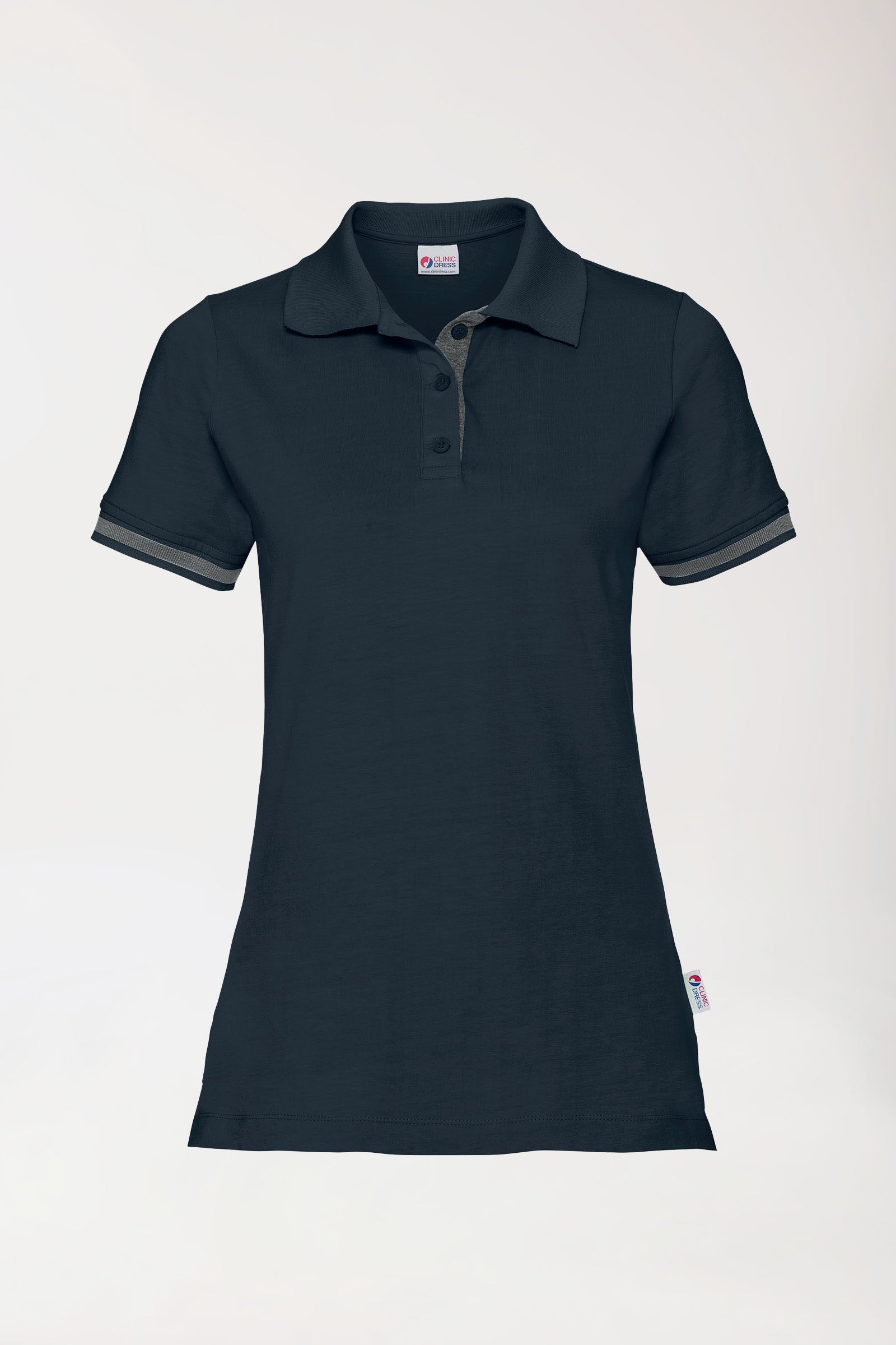 Stretch Shirt Damen - Polokragen navy/dunkelgrau melange