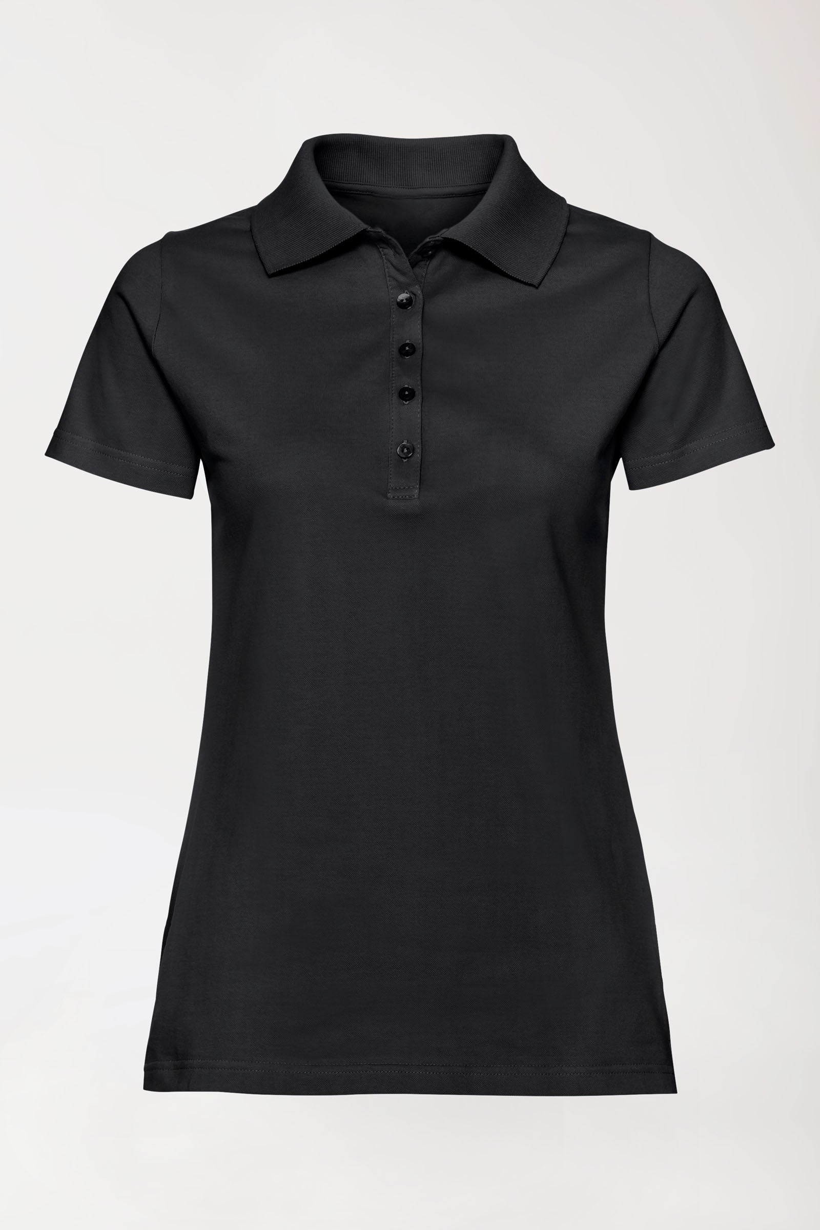 Stretch Shirt Damen - Polokragen schwarz, Vorderansicht 