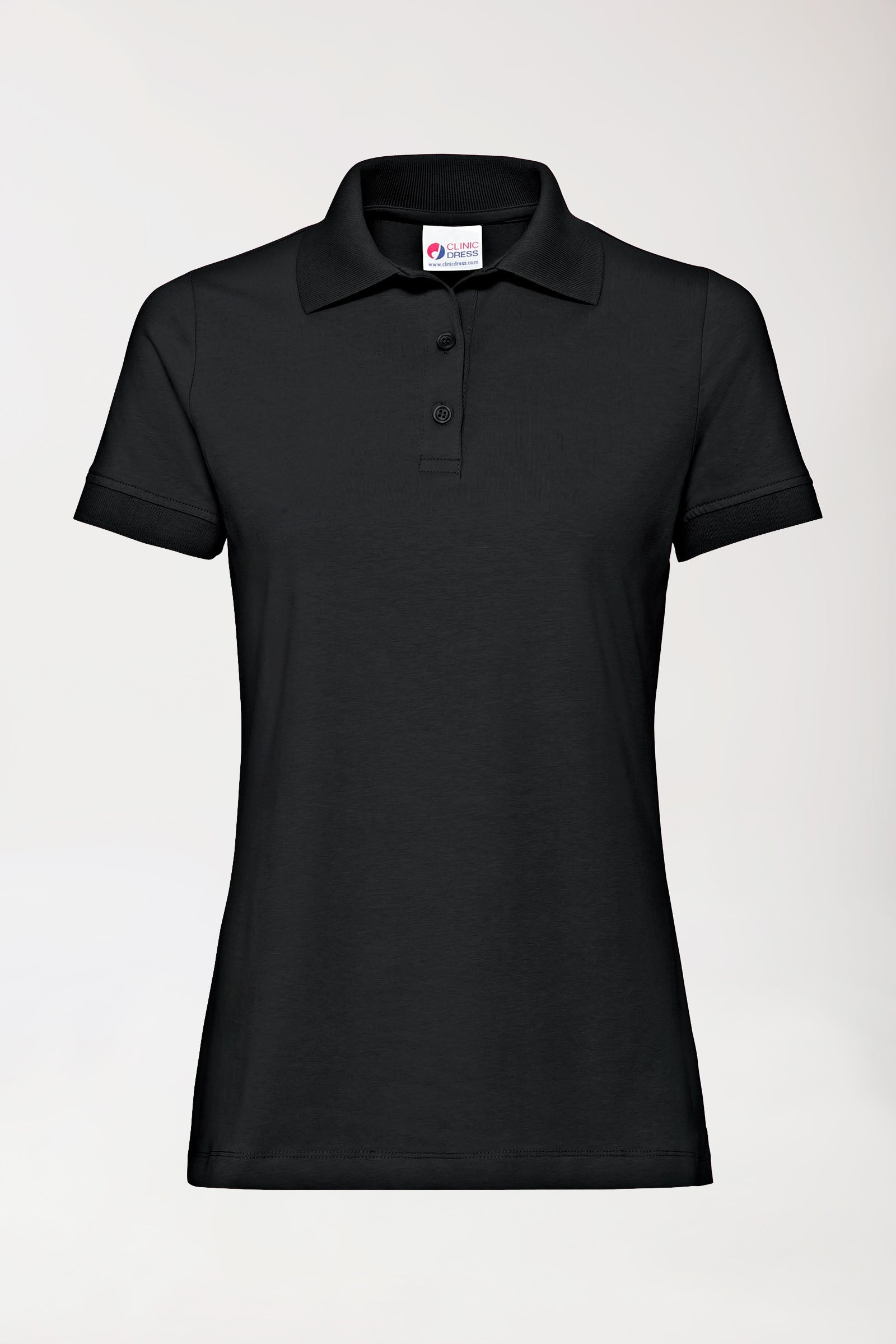 Stretch Shirt Damen - Polokragen - Knopfleiste schwarz, Vorderansicht 