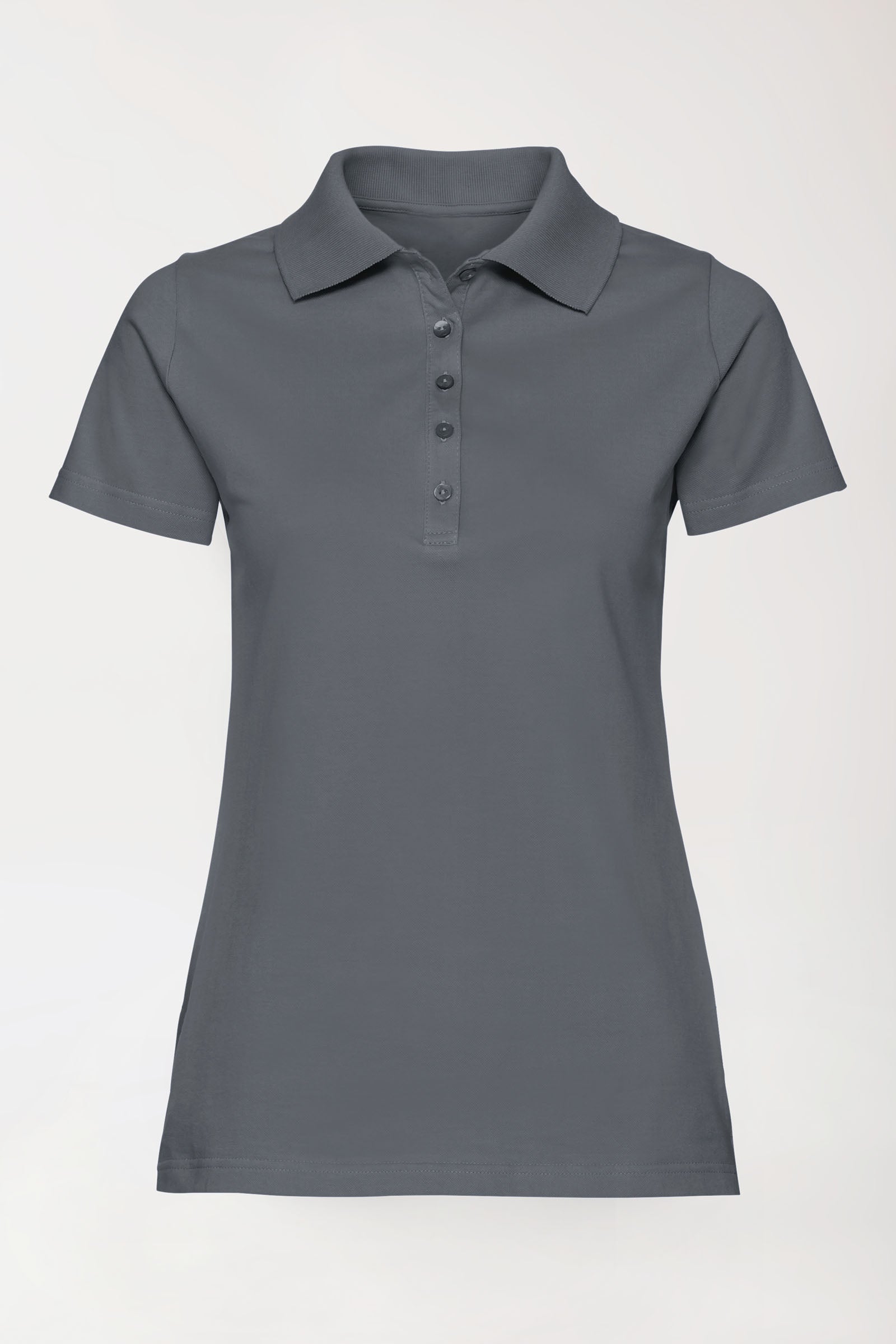 Stretch Shirt Damen - Polokragen steingrau, Vorderansicht 