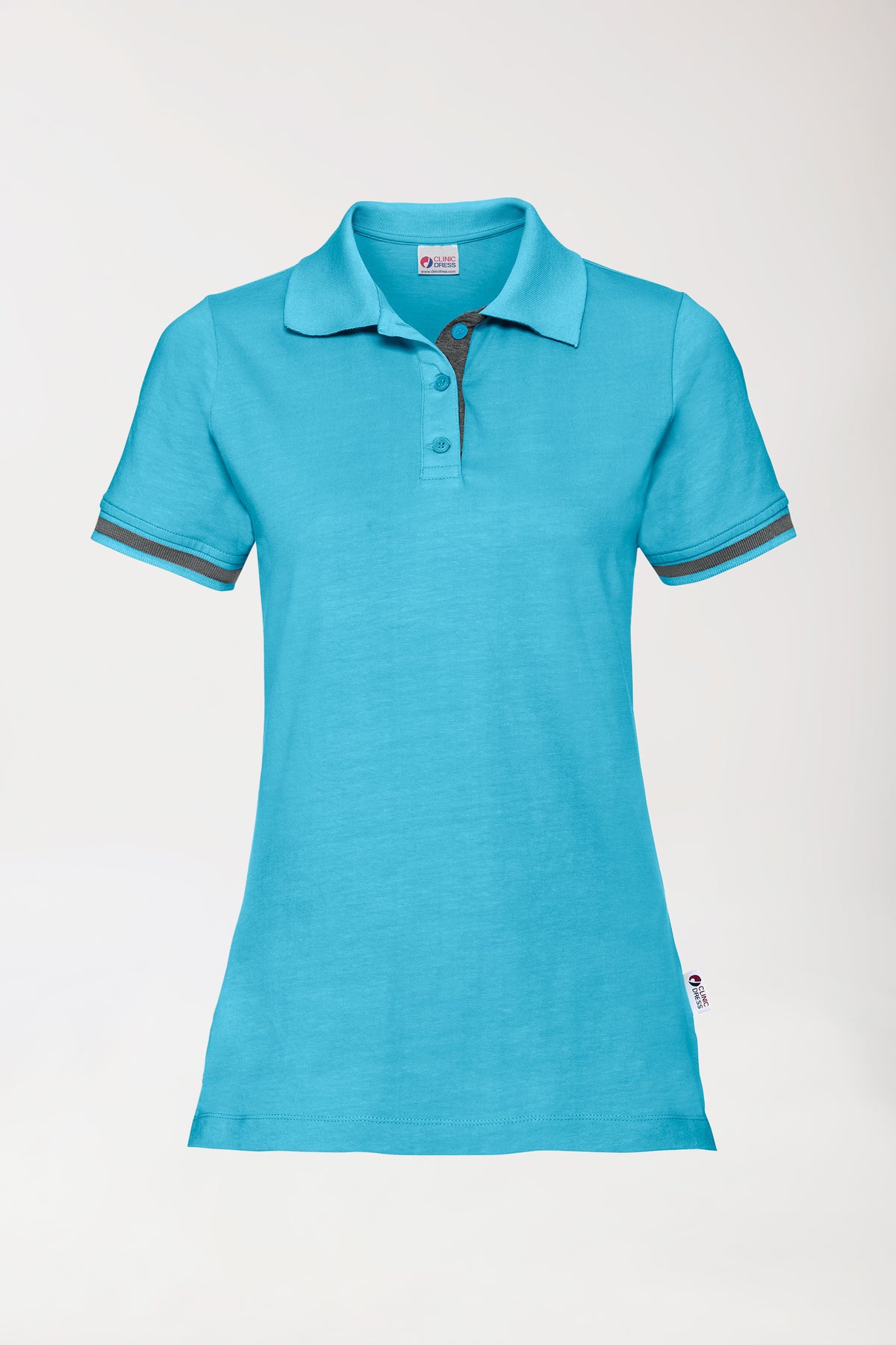 Stretch Shirt Damen - Polokragen türkis/dunkelgrau melange, Vorderansicht 