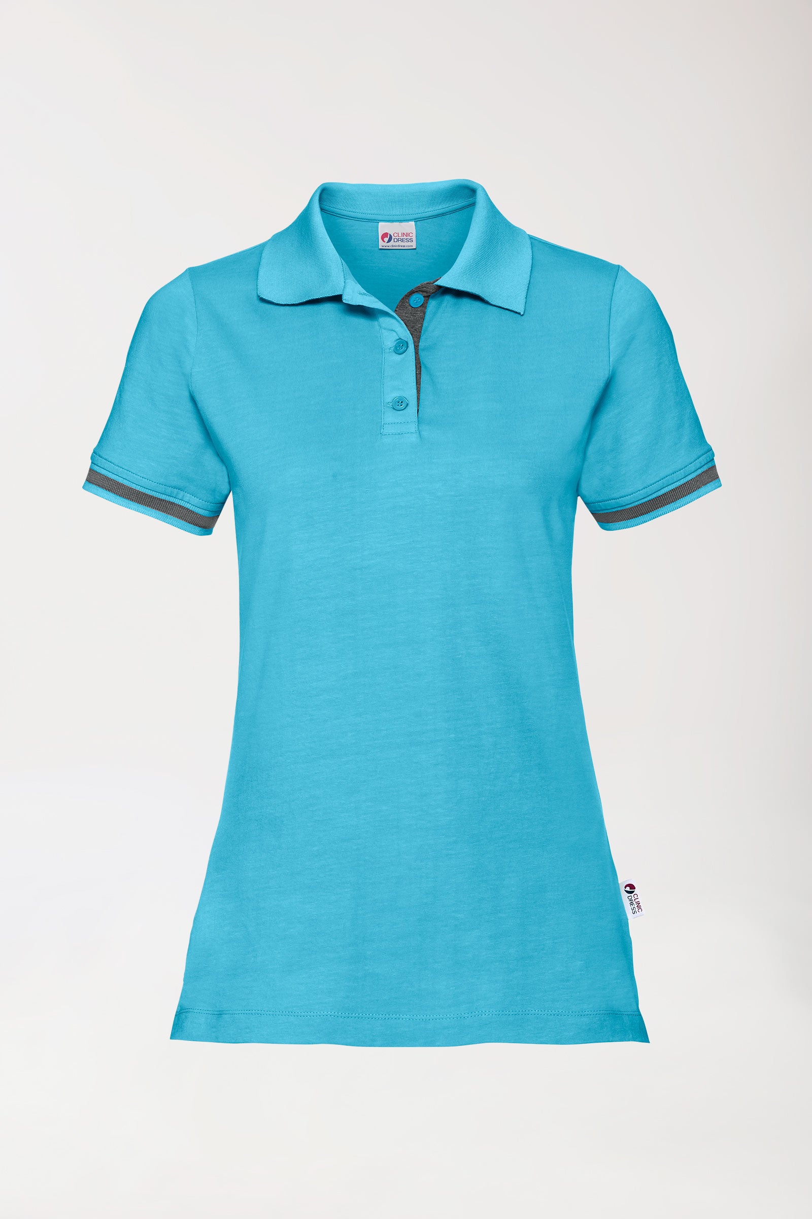 Stretch Shirt Damen - Polokragen türkis/dunkelgrau melange, Vorderansicht 