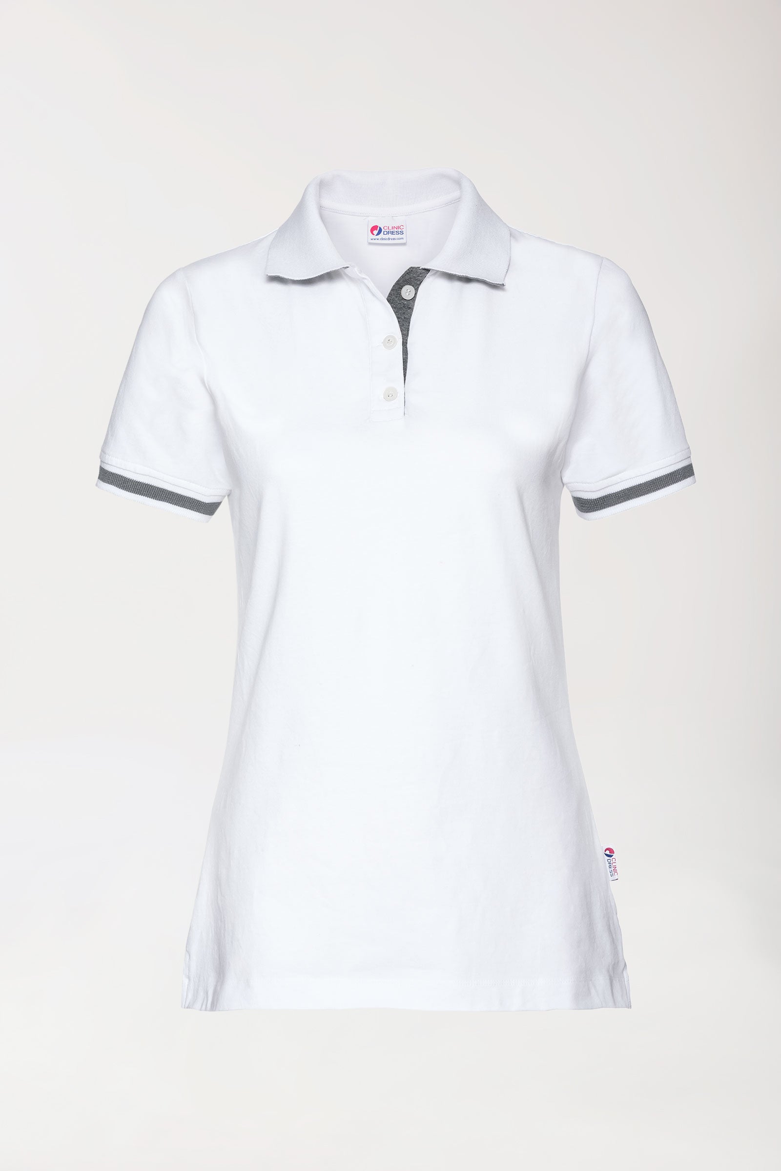 Stretch Shirt Damen - Polokragen weiss/dunkelgrau melange