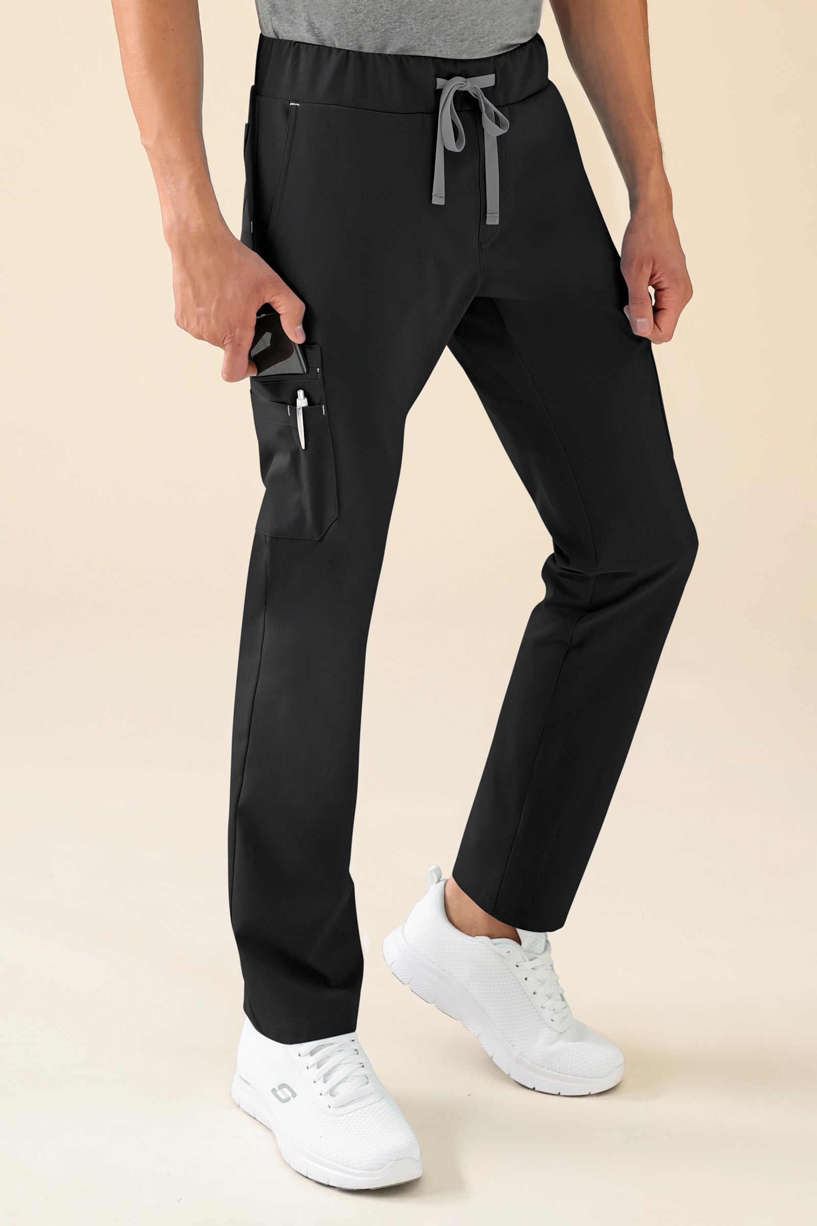 KAERE Hose Herren - gerader Saum mit Beintaschen schwarz, Vorderansicht 