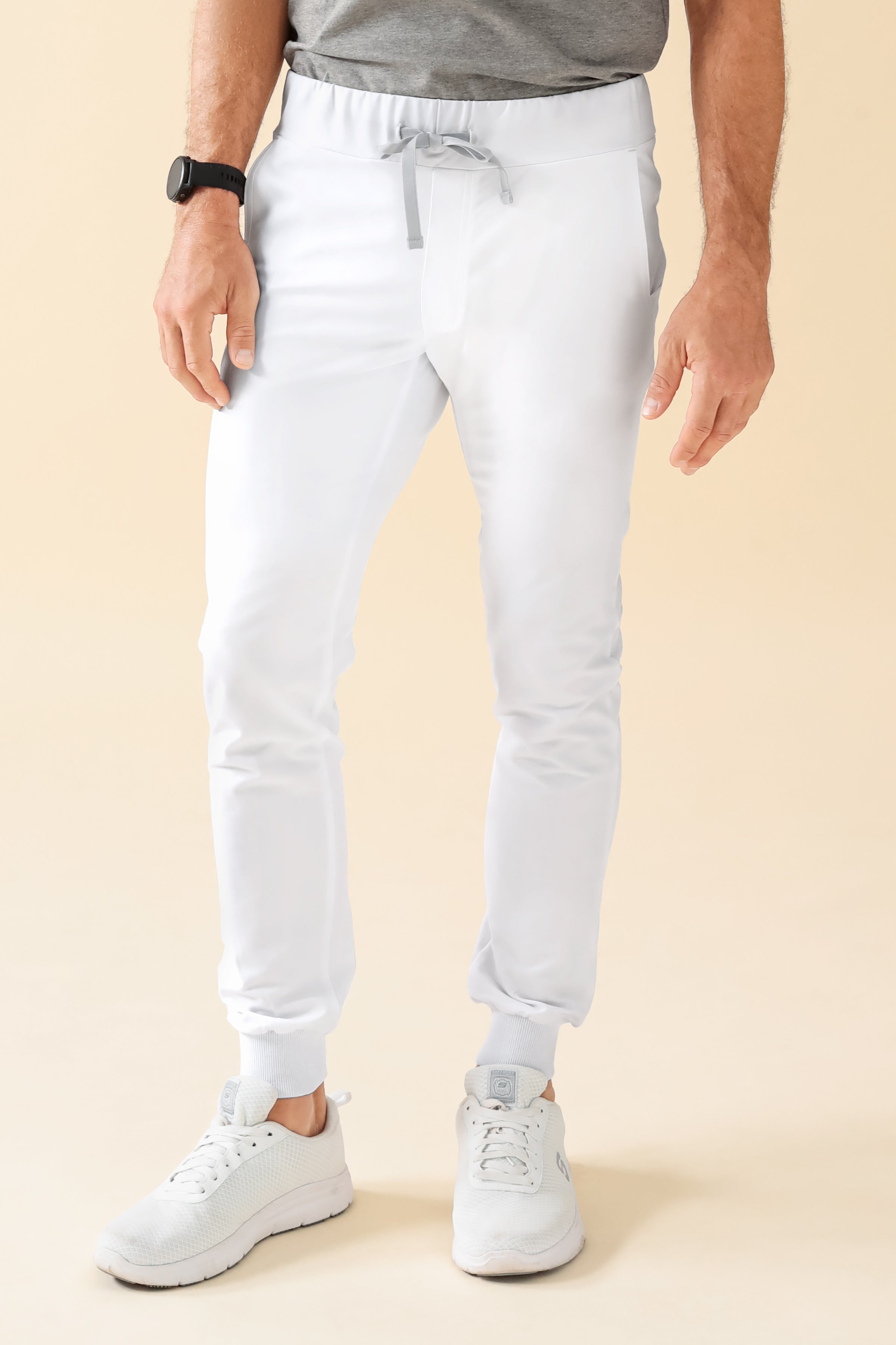 KAERE Hose Herren - Saumbündchen ohne Beintaschen weiss, Vue de face 