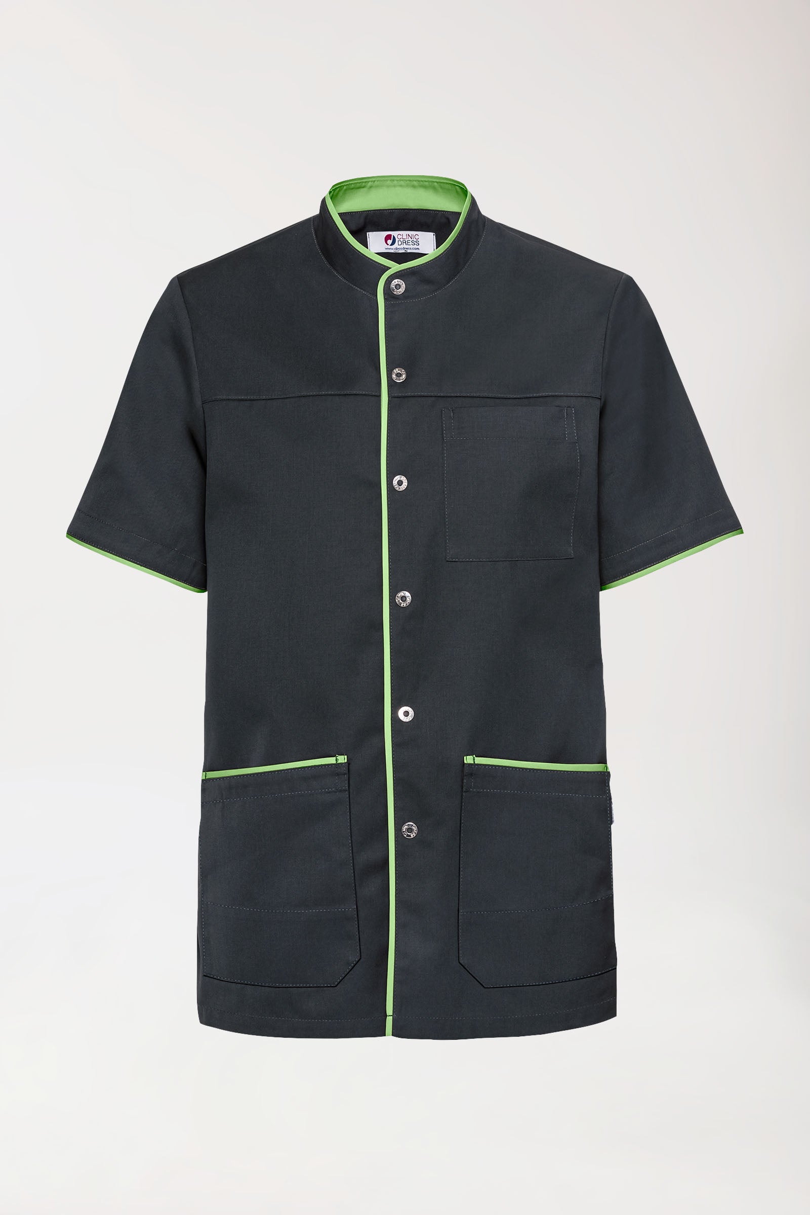 Beauty Kasack Herren - durchgeknöpft anthrazit/apfelgrün, Vorderansicht 