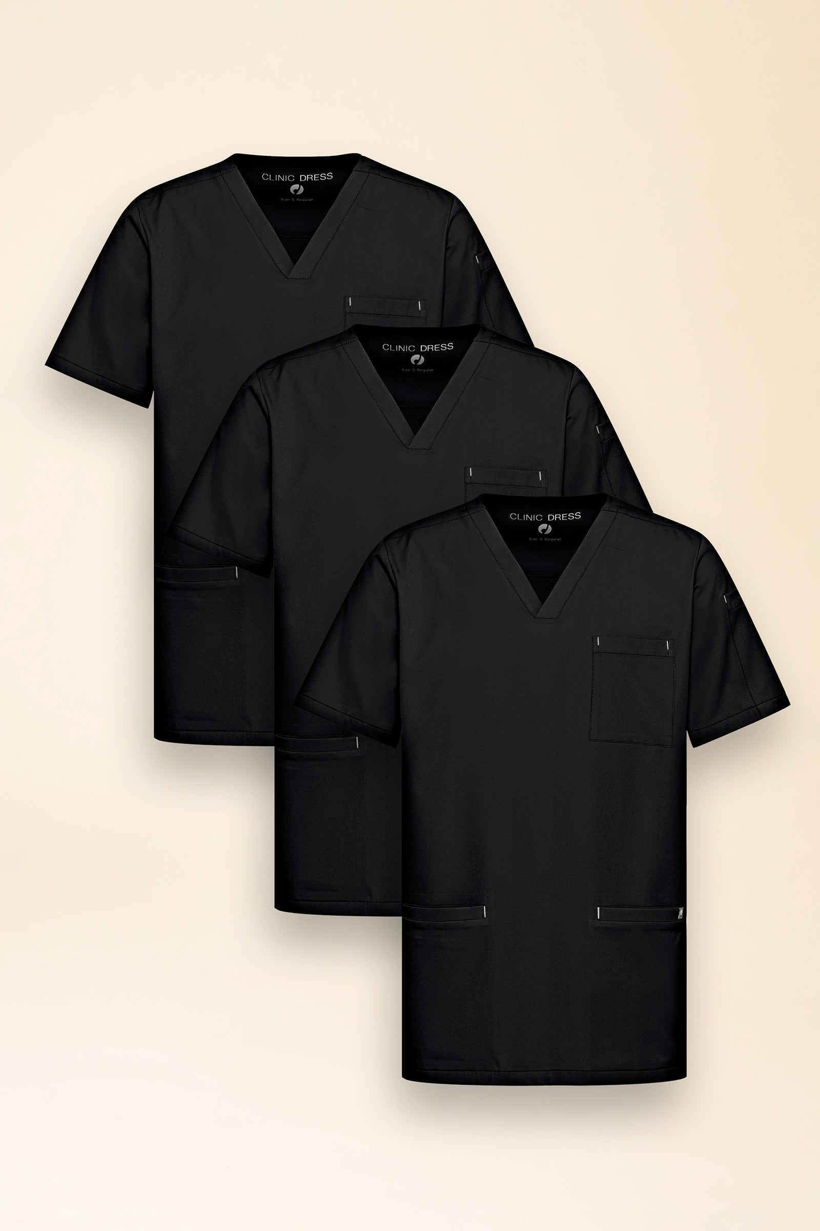 KAERE Schlupfkasack Herren - 3er Pack - V-Ausschnitt schwarz, Vorderansicht 