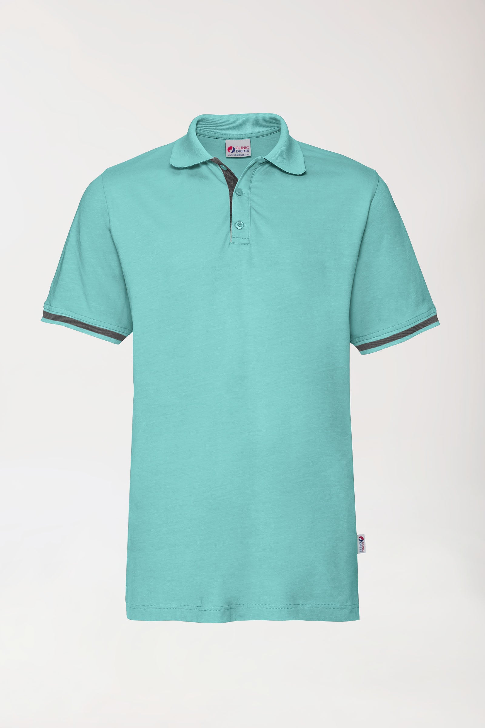 Stretch Shirt Herren - Polokragen aqua green/dunkelgrau melange, Vorderansicht 
