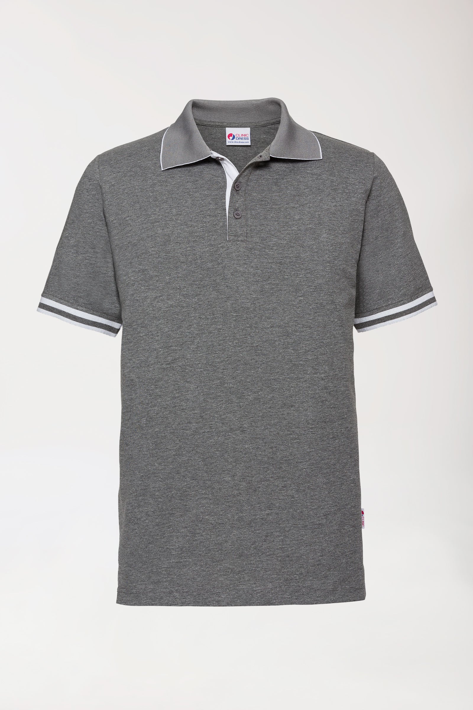 Stretch Shirt Herren - Polokragen - Kontrastknopfleiste - dunkelgrau melange/weiss, Vorderansicht 