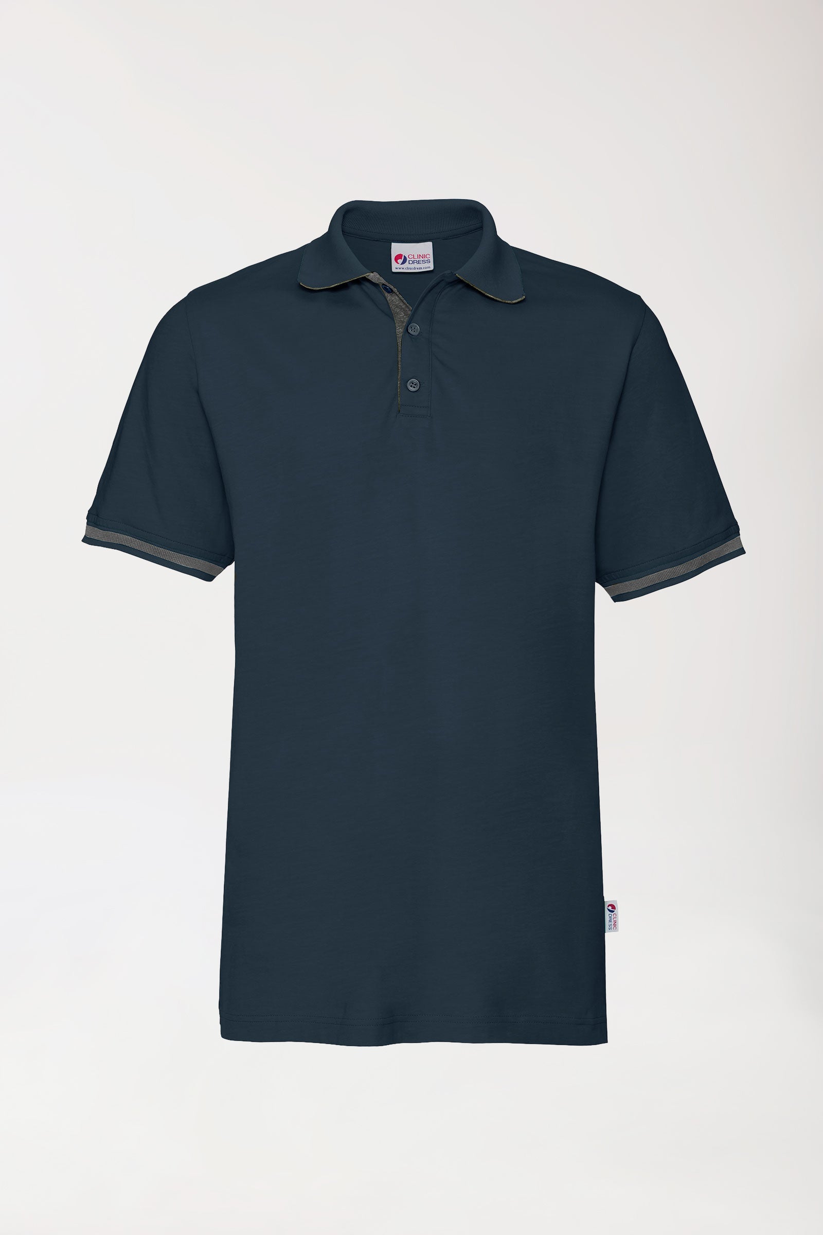 Stretch Shirt Herren - Polokragen navy/dunkelgrau melange, Vorderansicht 