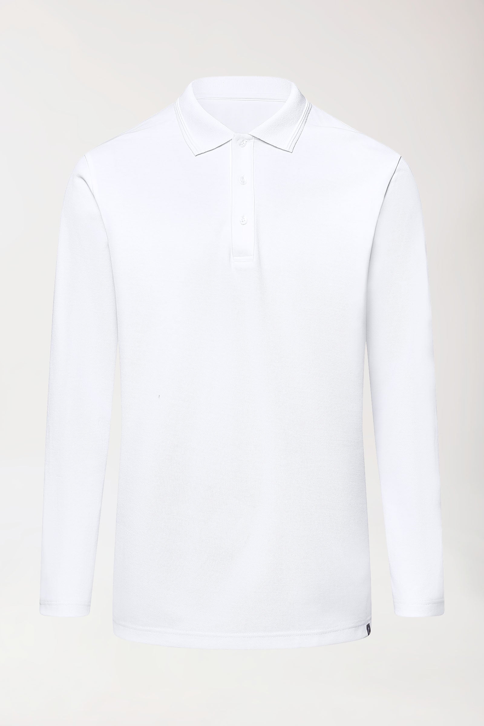 COMFY FLEX Stretch Longsleeve Herren - Polokragen weiss, Vorderansicht 