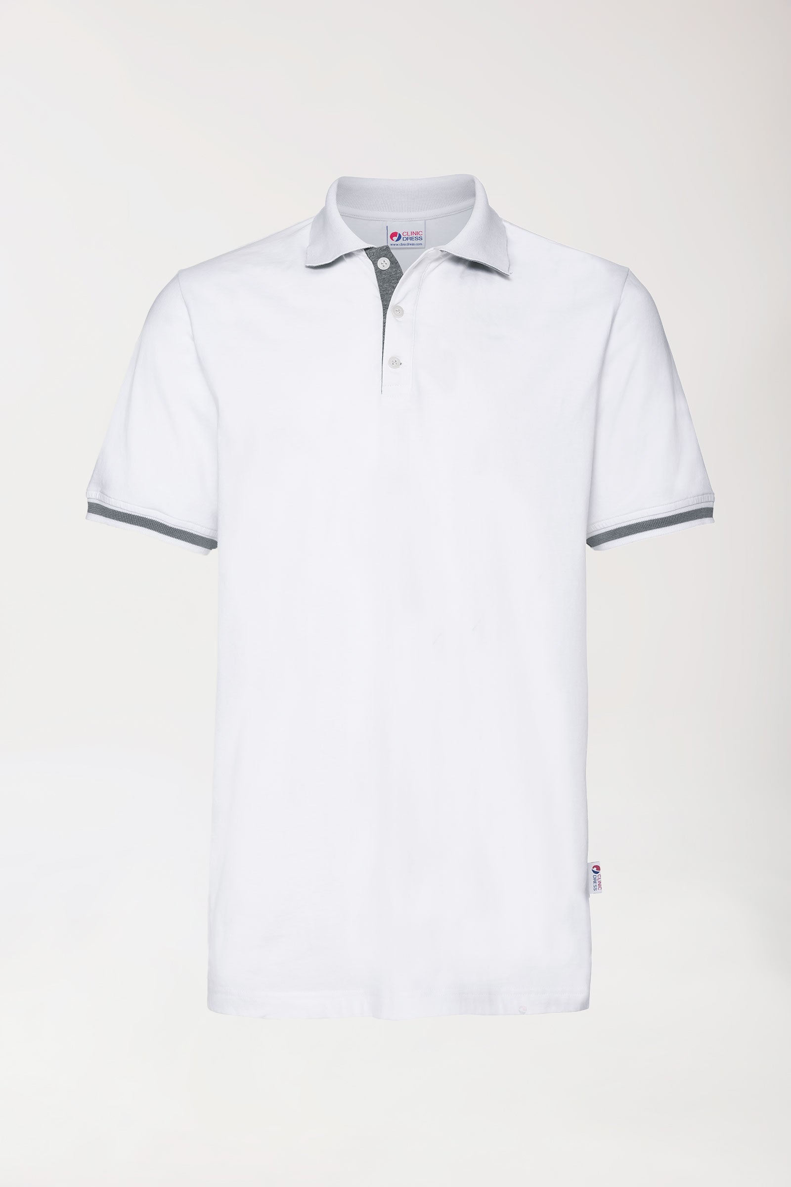 Stretch Shirt Herren - Polokragen weiss/dunkelgrau melange, Vorderansicht 