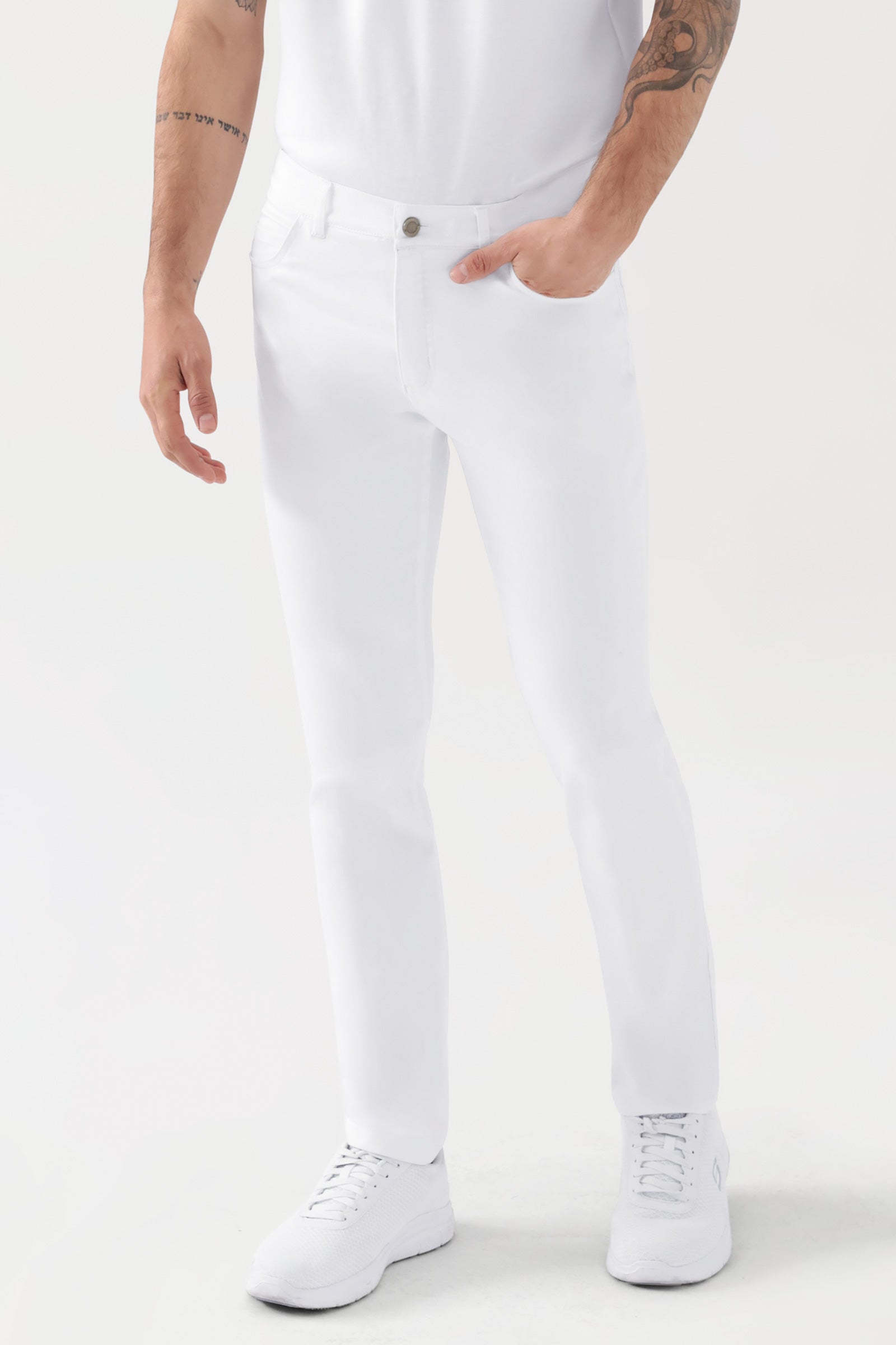 COMFY FLEX 5-Pocket Hose Herren - schlankes Bein weiss, Vue de face 