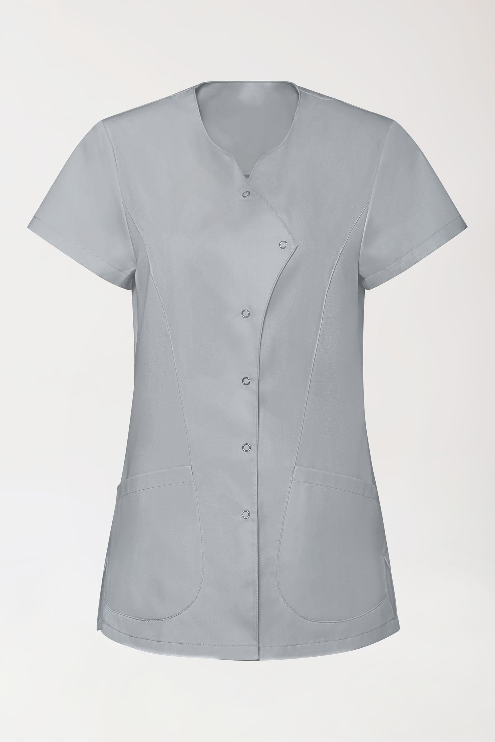 GREEN Stretch Kasack Damen - asymmetrische Druckknopfleiste perlgrau, Vue de face 