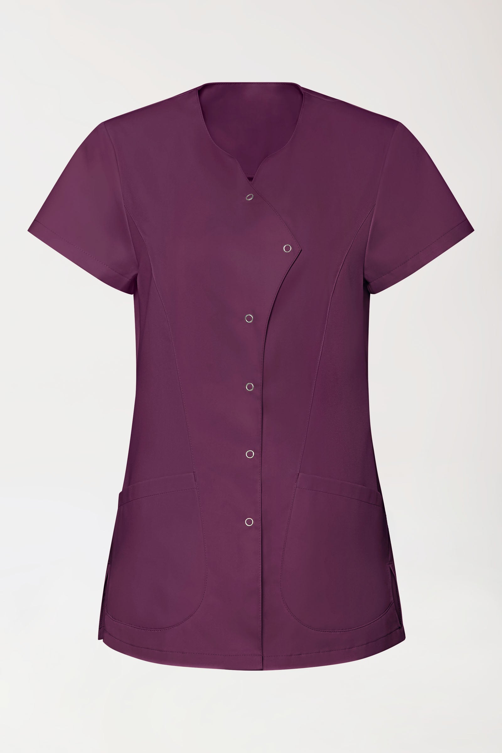 GREEN Stretch Kasack Damen - asymmetrische Druckknopfleiste pflaume, Vue de face 