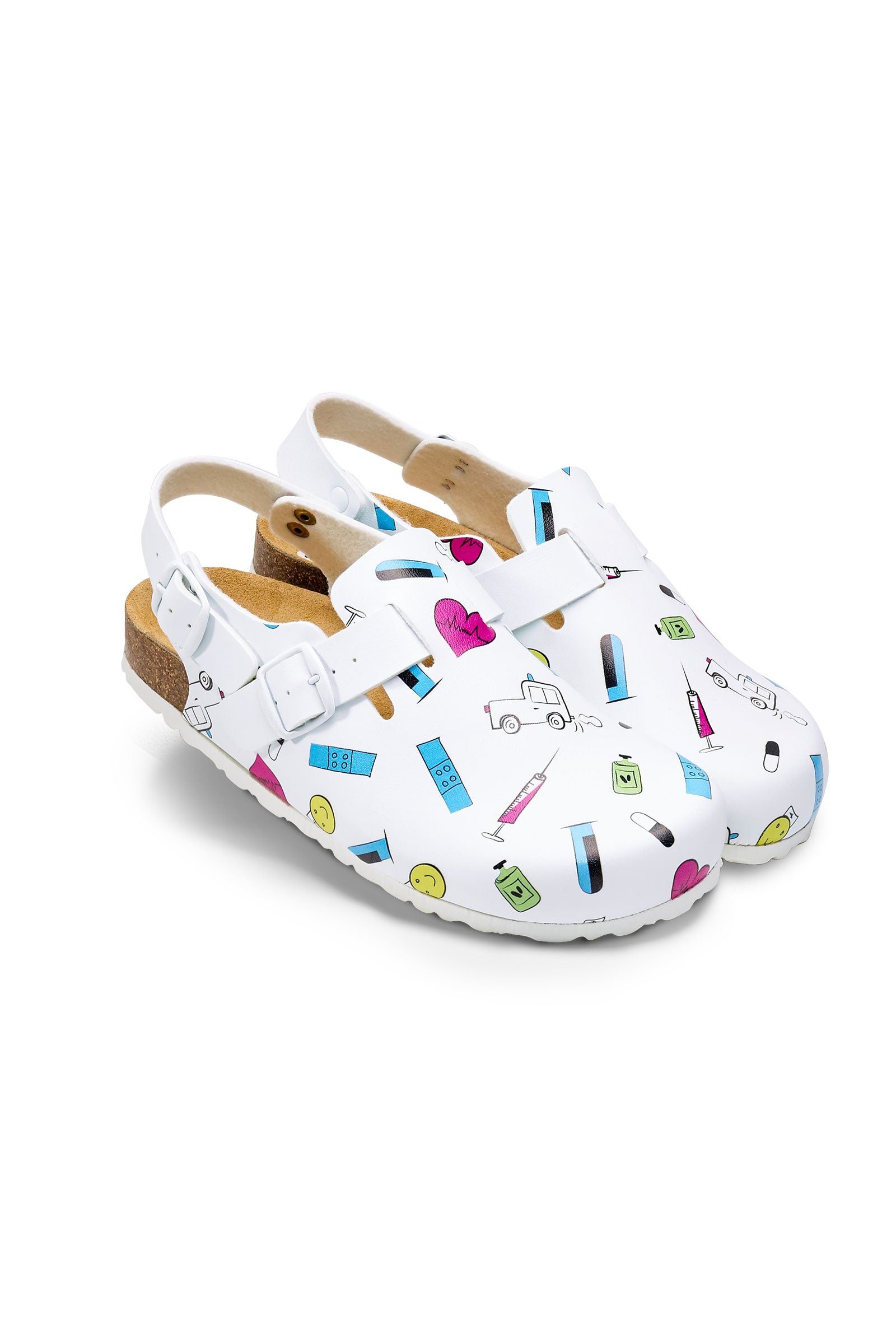 Damen Clog - Korkfussbett - Fersenriemen - bunt