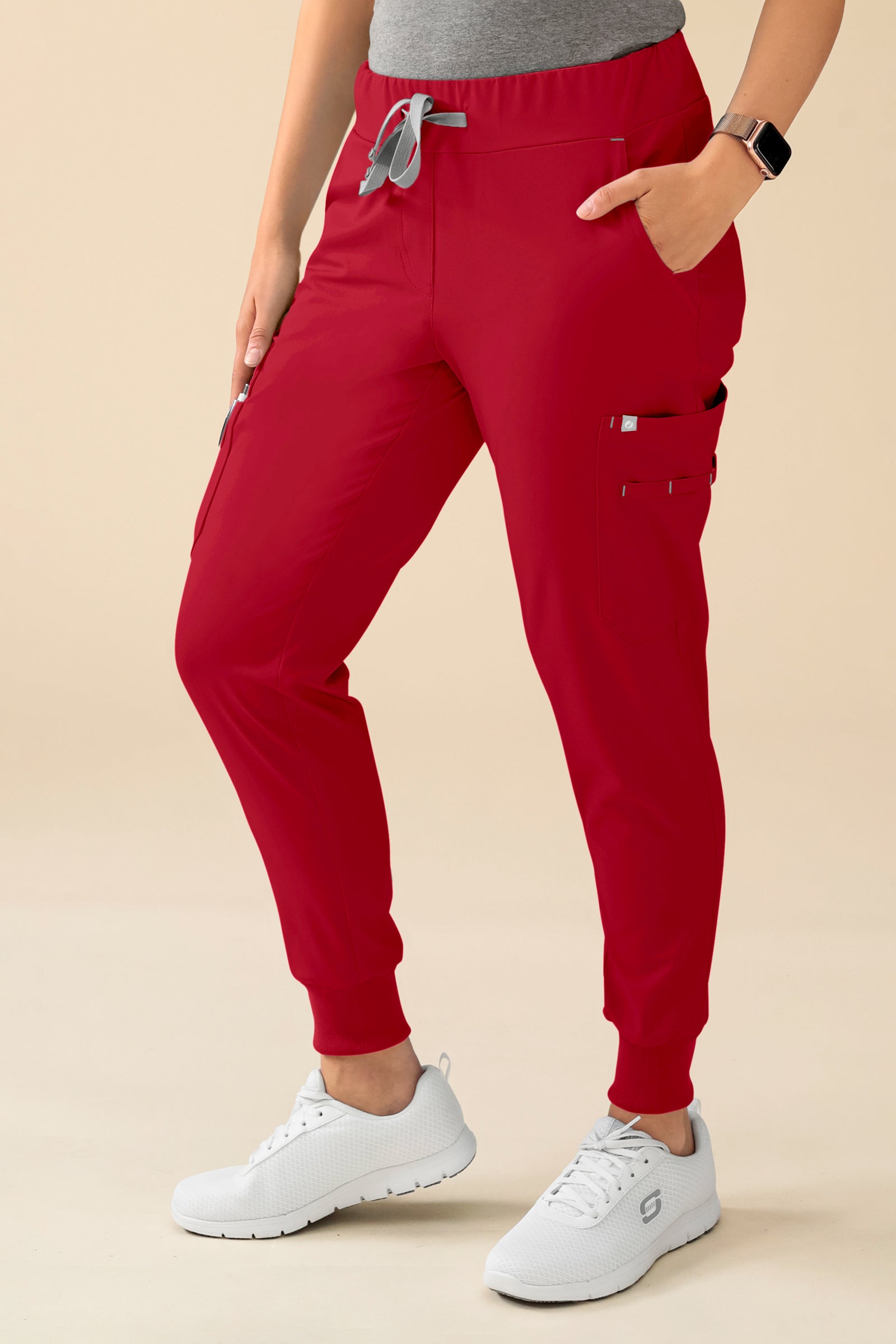 KAERE Hose Damen - Saumbündchen Kurzgr. mit Beintaschen rot, Vue de face 