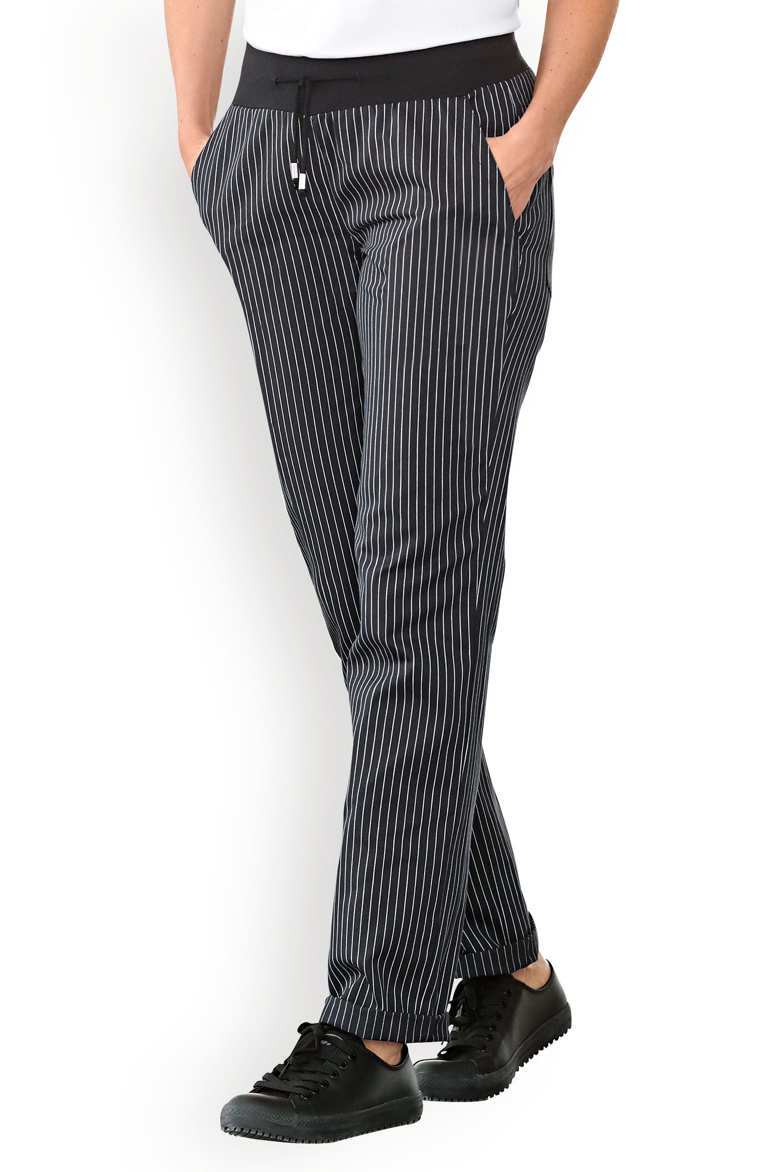 Gastro Hose Damen - Strickbund schwarz/weiss