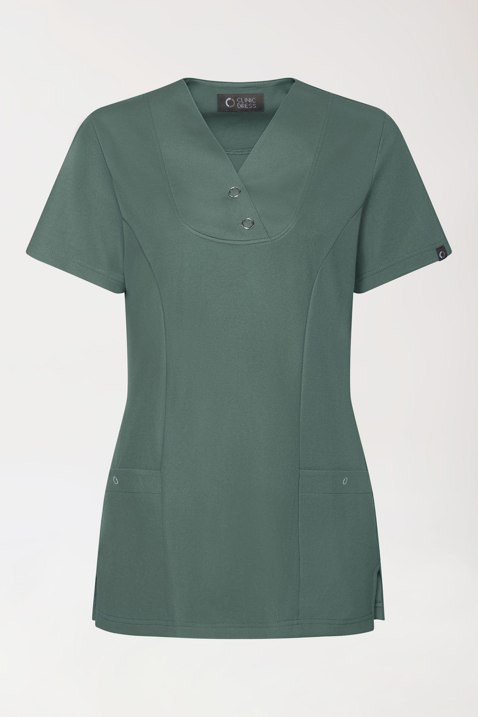 COMFY FLEX Stretch Schlupfkasack Damen - mit Druckknöpfen dunkelgrün, Vue de face 