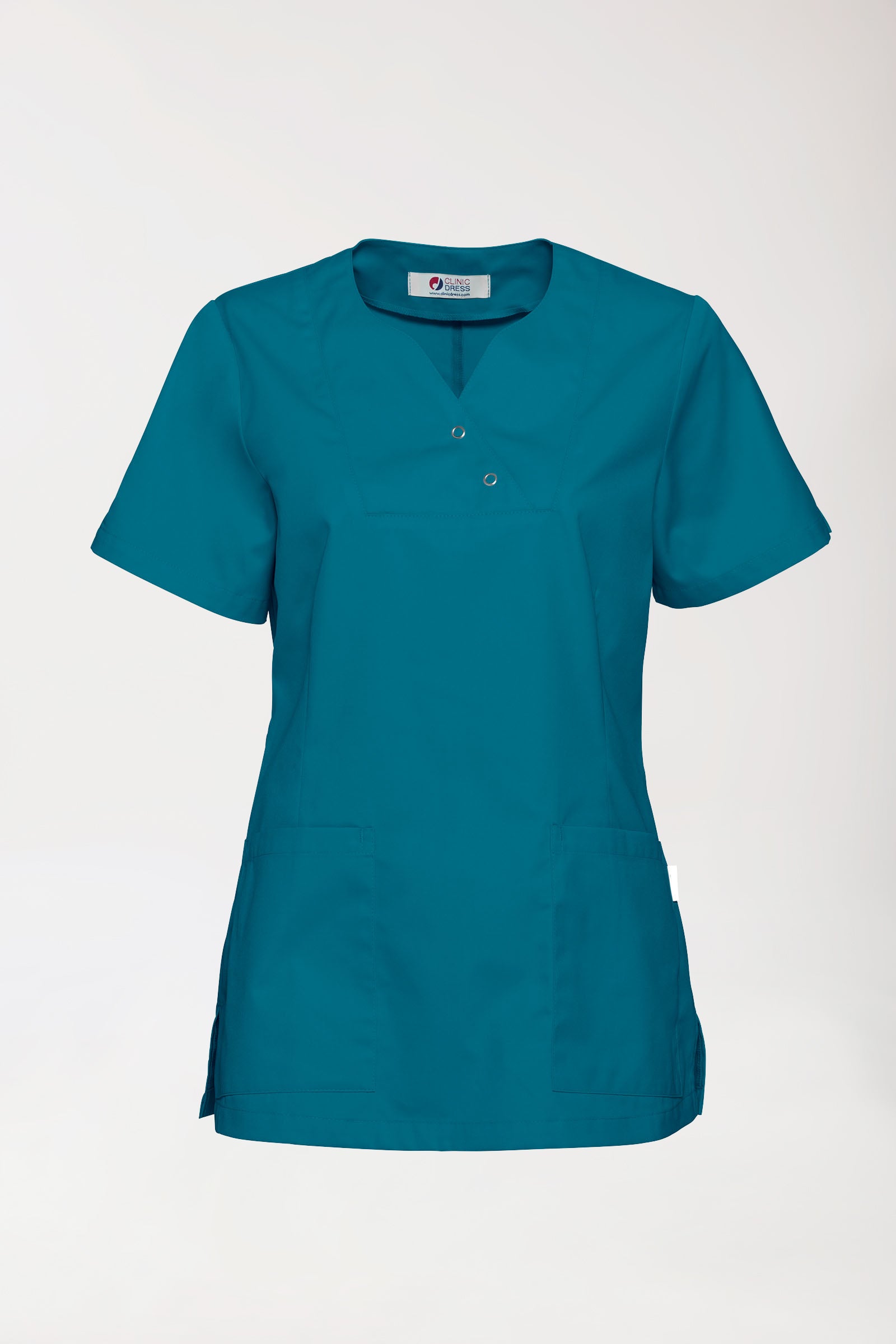 CORE Schlupfkasack Damen curved fit - mit Druckknöpfen petrol, Vue de face 