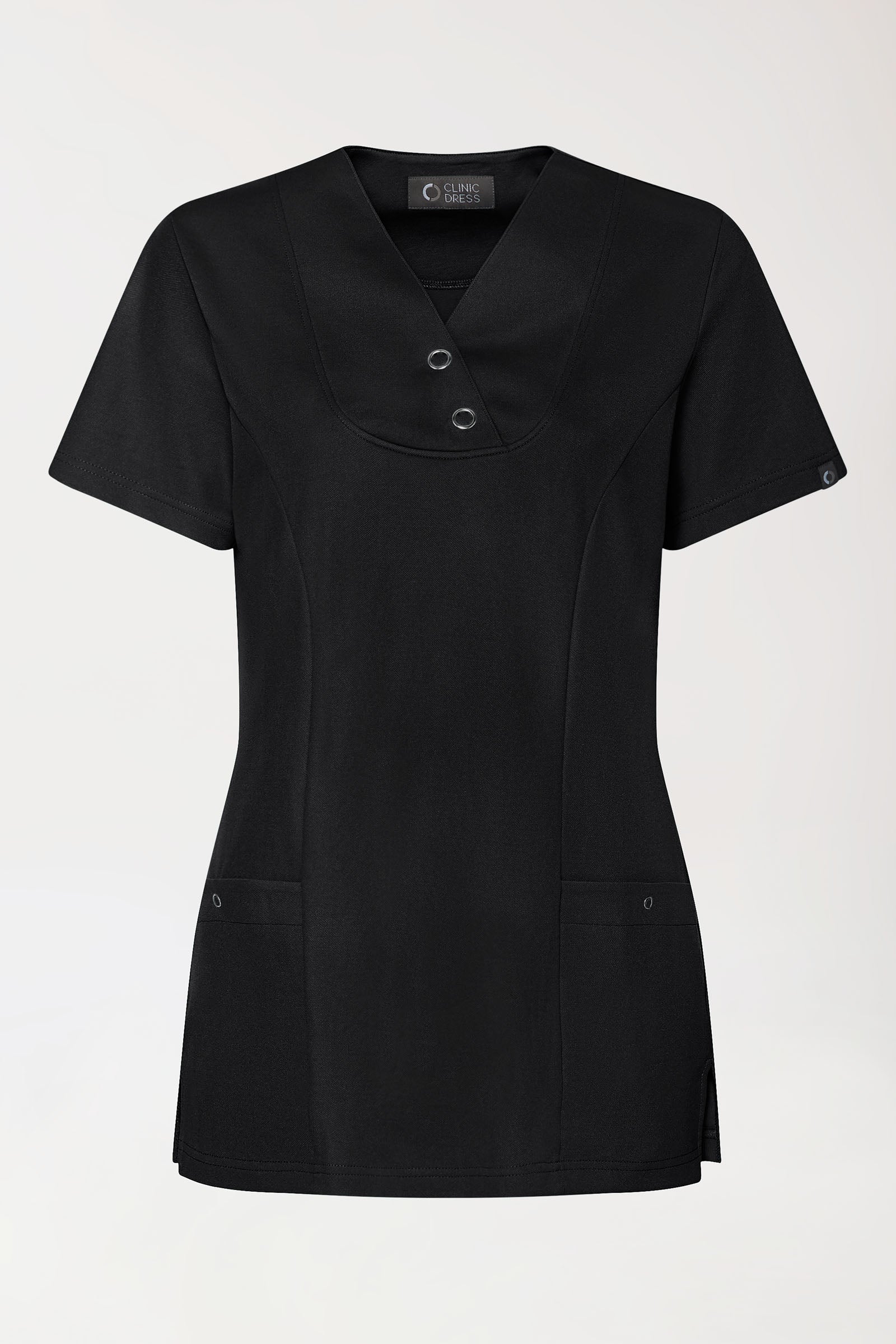 COMFY FLEX Stretch Schlupfkasack Damen - mit Druckknöpfen schwarz, Vorderansicht 