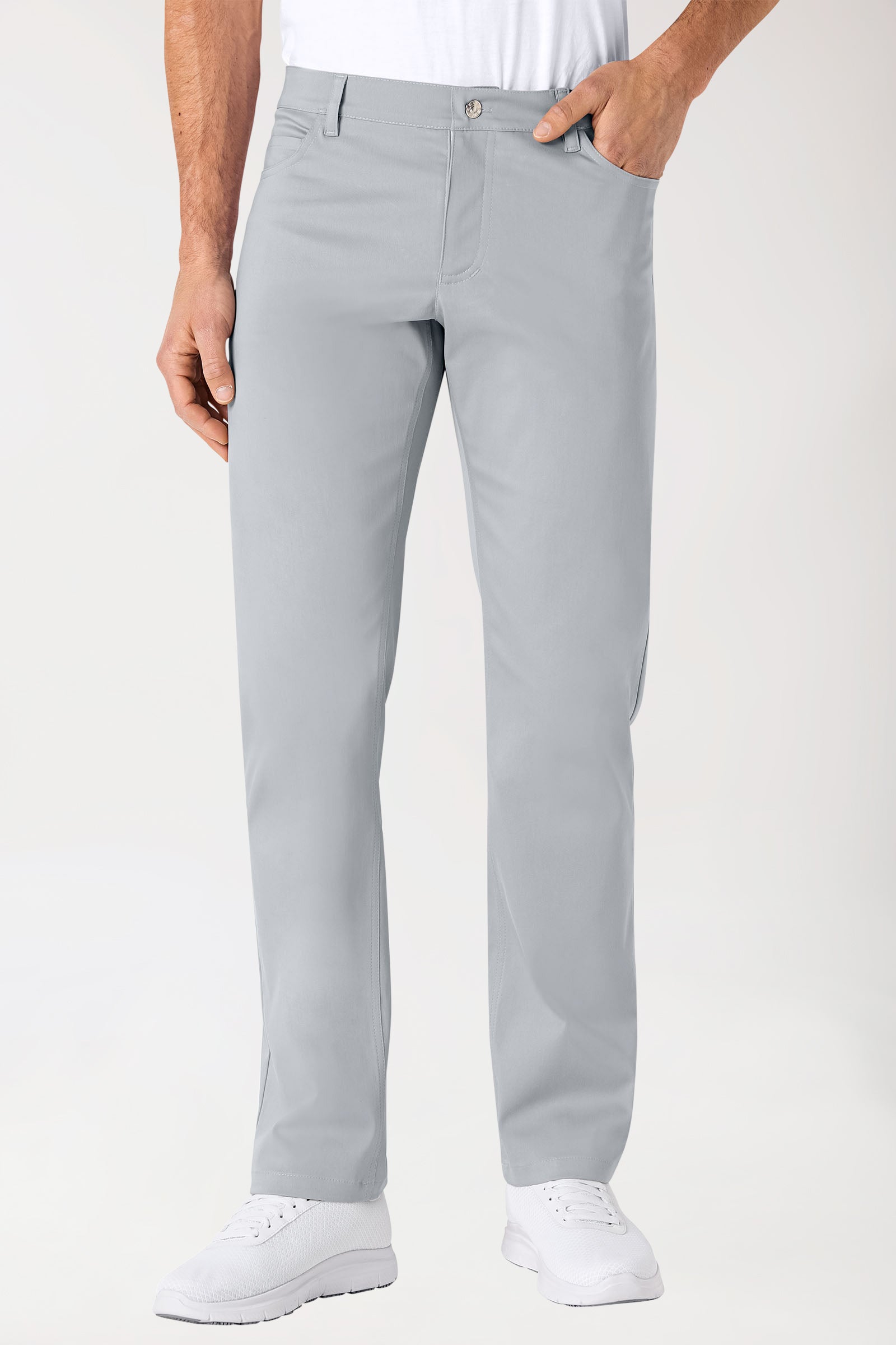 Stretch 5-Pocket Hose Herren - gerades Bein grau, Vorderansicht 