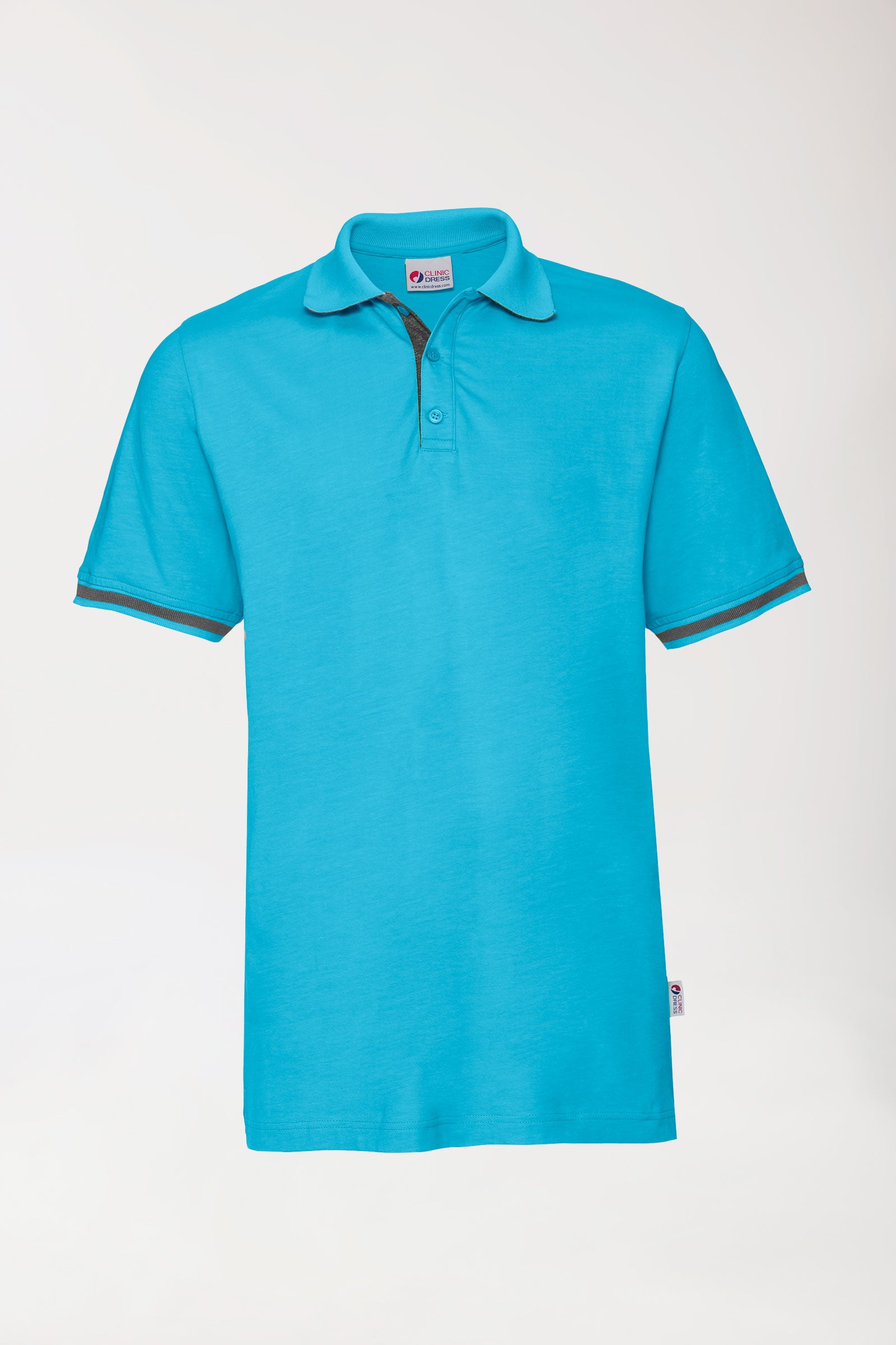 Stretch Shirt Herren - Polokragen türkis/dunkelgrau melange