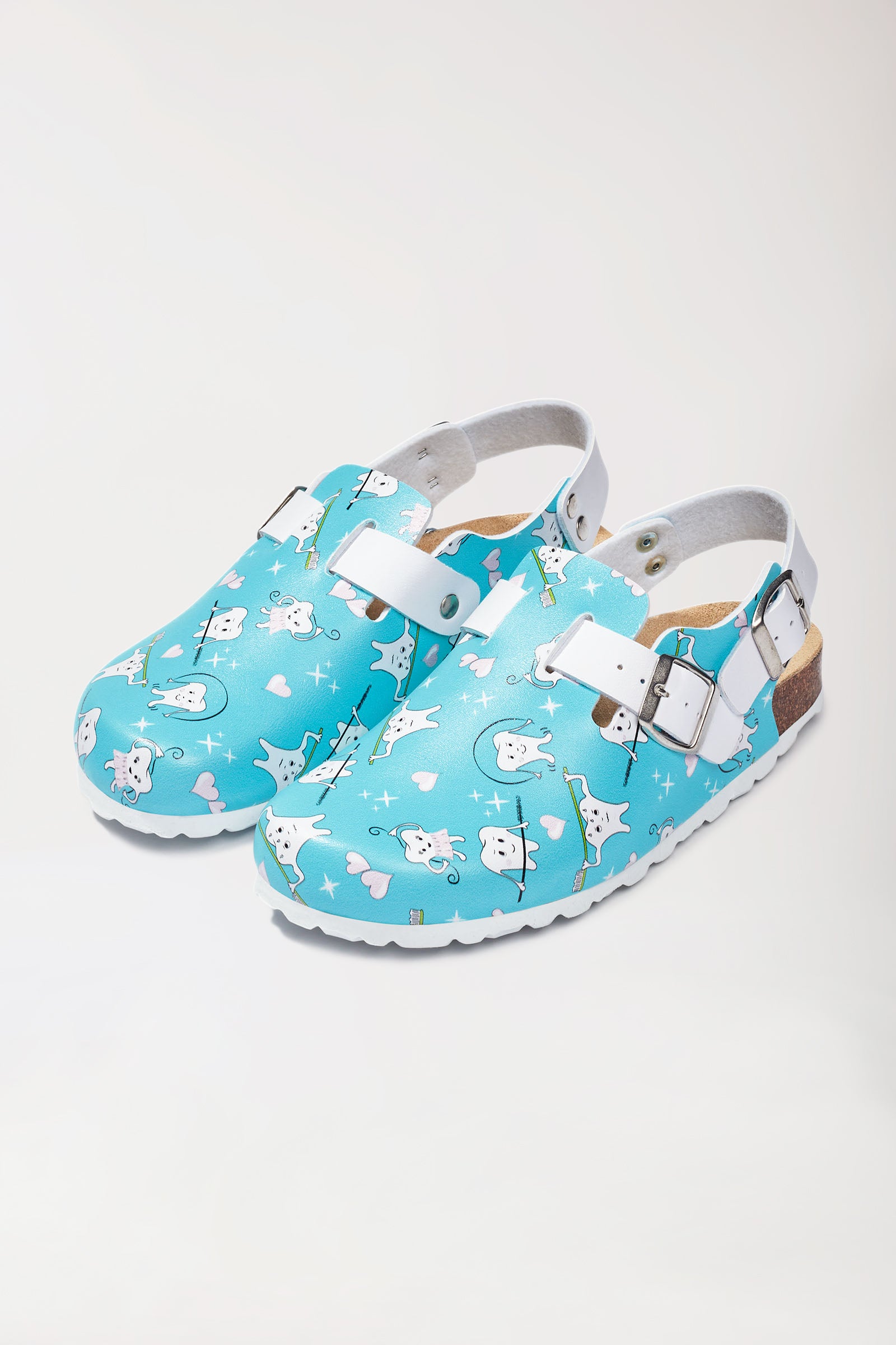 Damen Clog türkis/weiss, Vorderansicht 