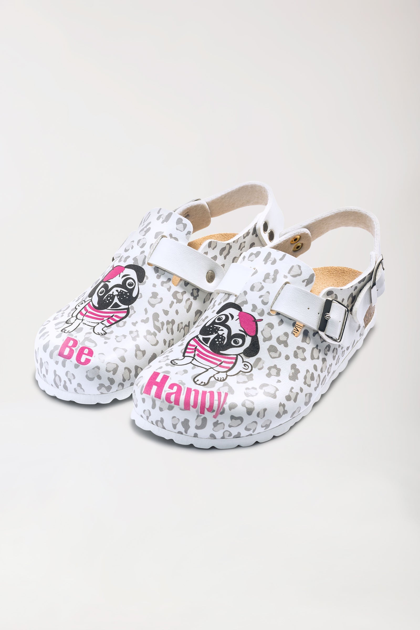 Damen Clog weiss/grau/pink