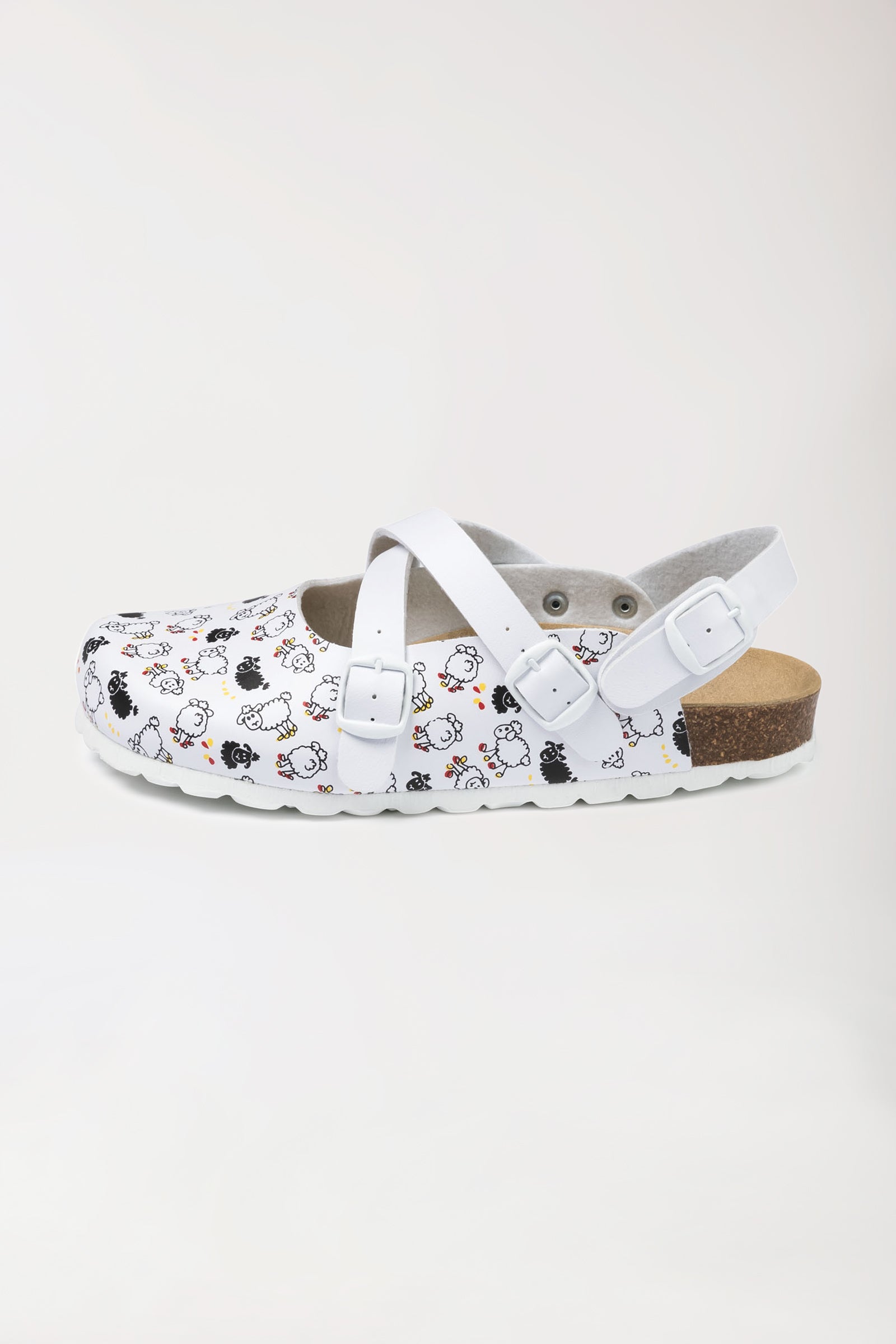 Damen Clog - Kreuzriemen - weiss/schwarz, Vorderansicht 
