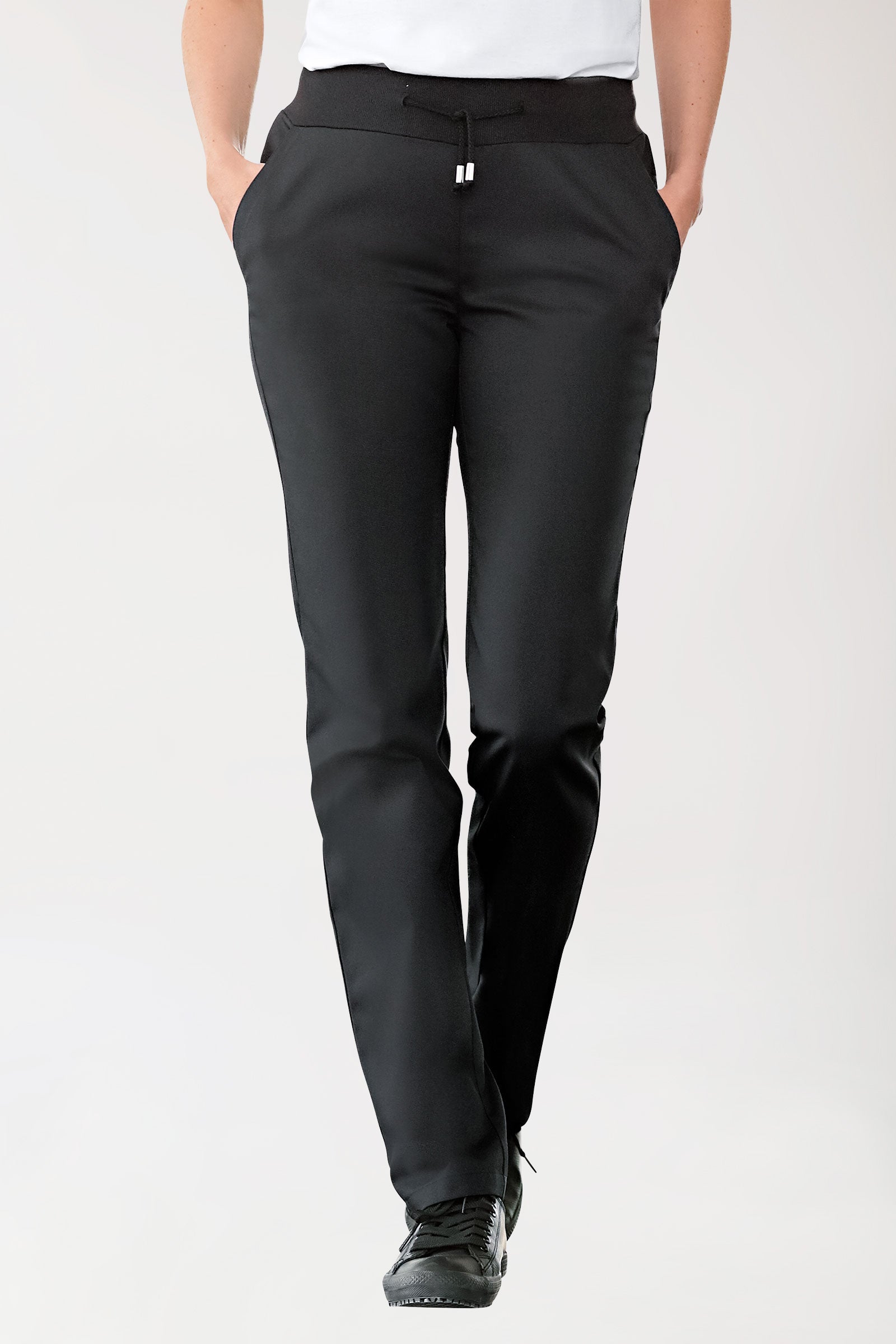 Hose für Damen Strickbund Schwarz, Vorderansicht 