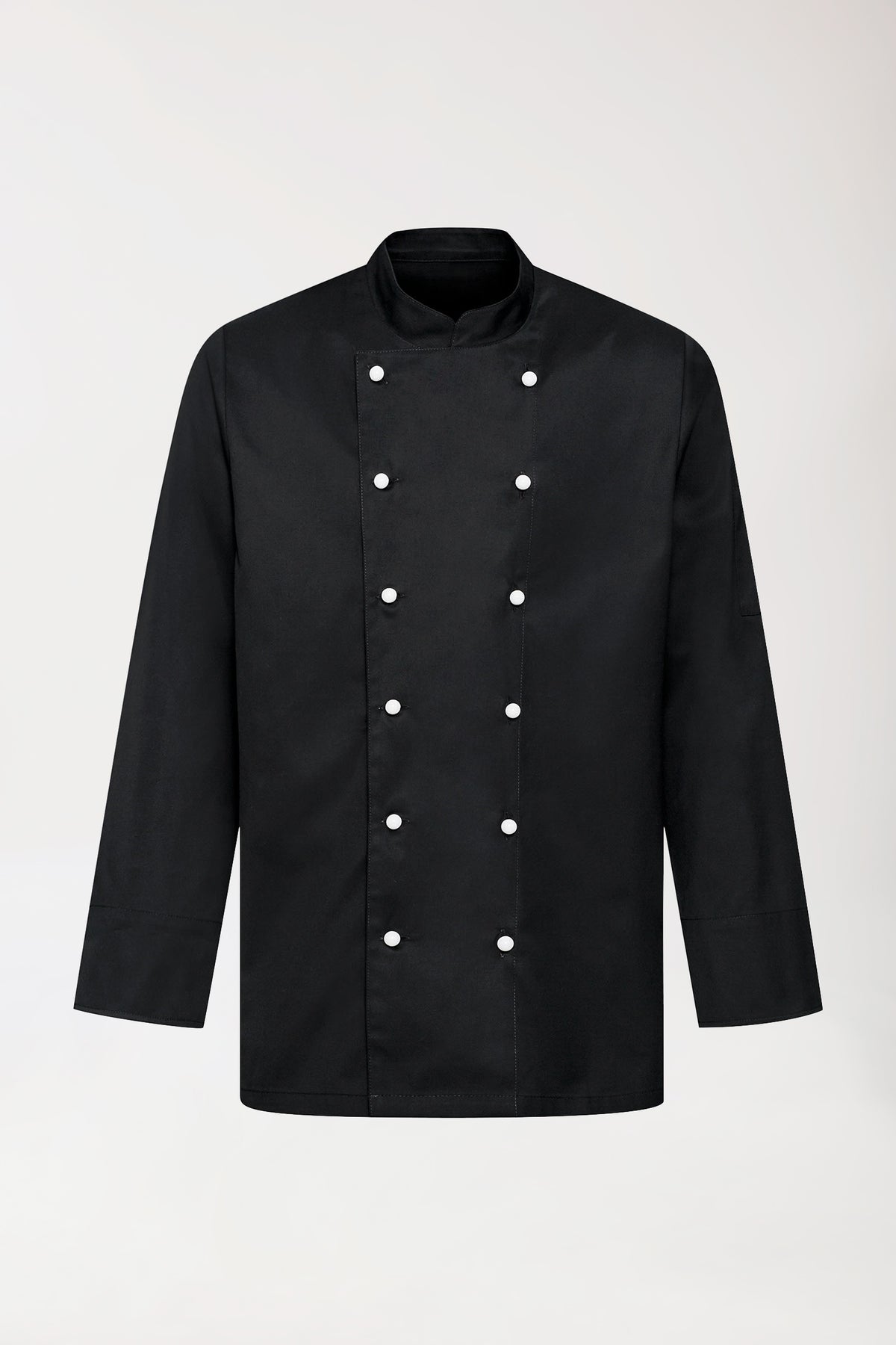 Gastro Kochjacke Herren - 6er Knopfreihe - 1/1 Arm schwarz, Vorderansicht 