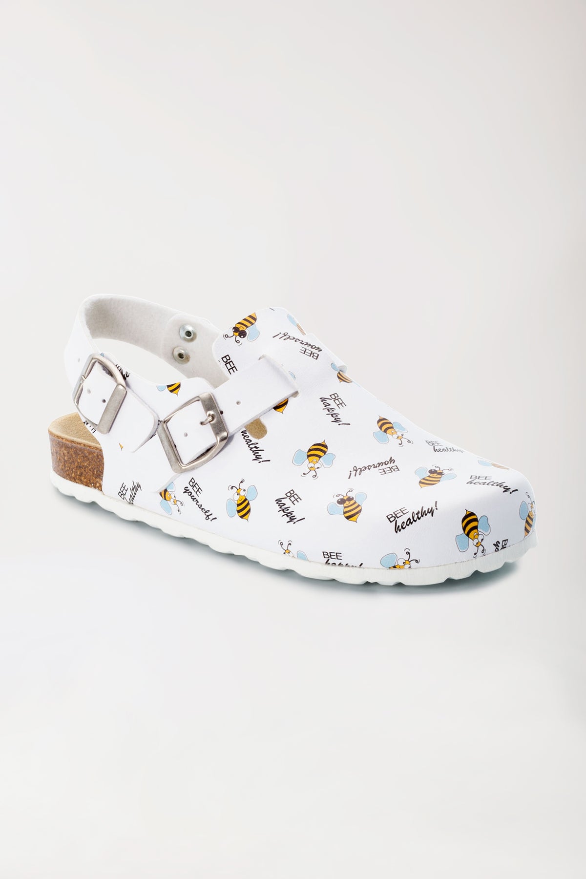 Unisex Clog weiss/gelb/schwarz, Vorderansicht 