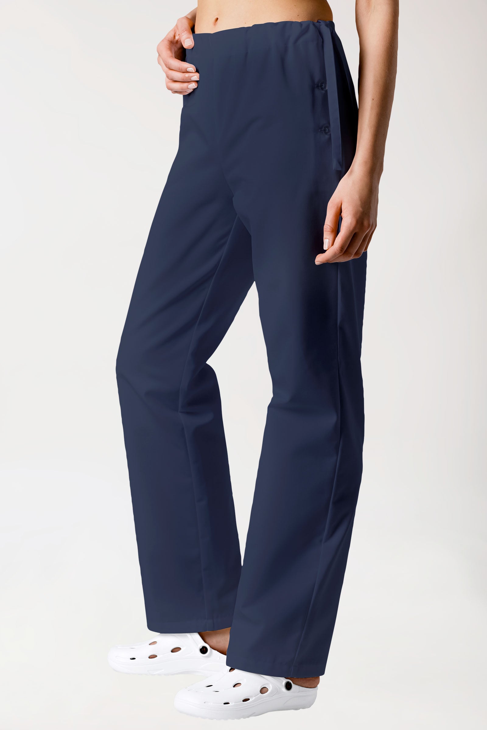 Baumwoll Hose Unisex - seitlicher Knopfverschluss navy, Vorderansicht 