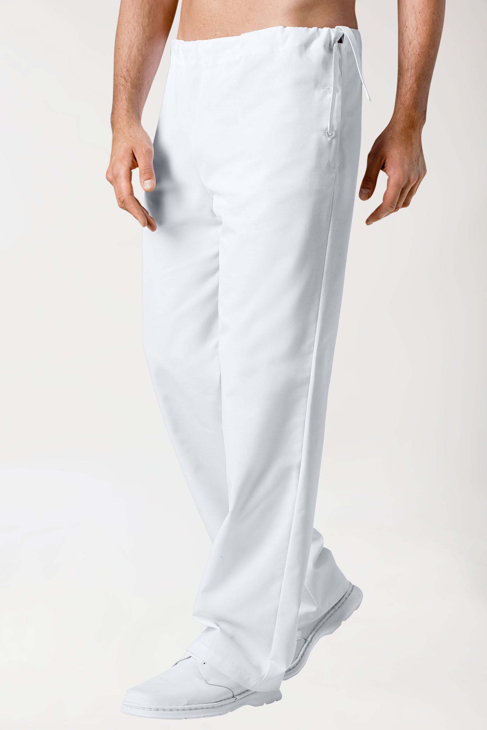 Baumwoll Hose Unisex - seitlicher Knopfverschluss weiss, Vue de face 