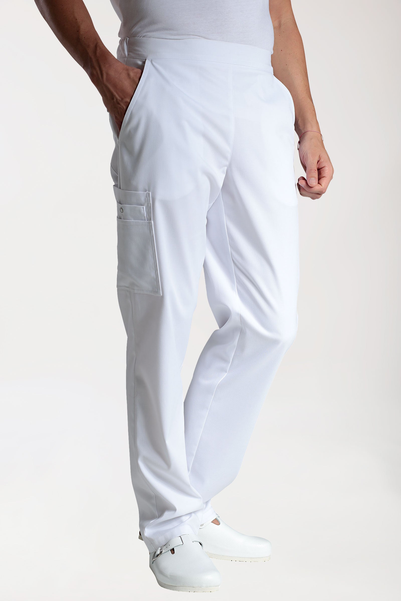 CLINIC STRETCH Hose Unisex - mit Beintasche weiss, Vorderansicht 